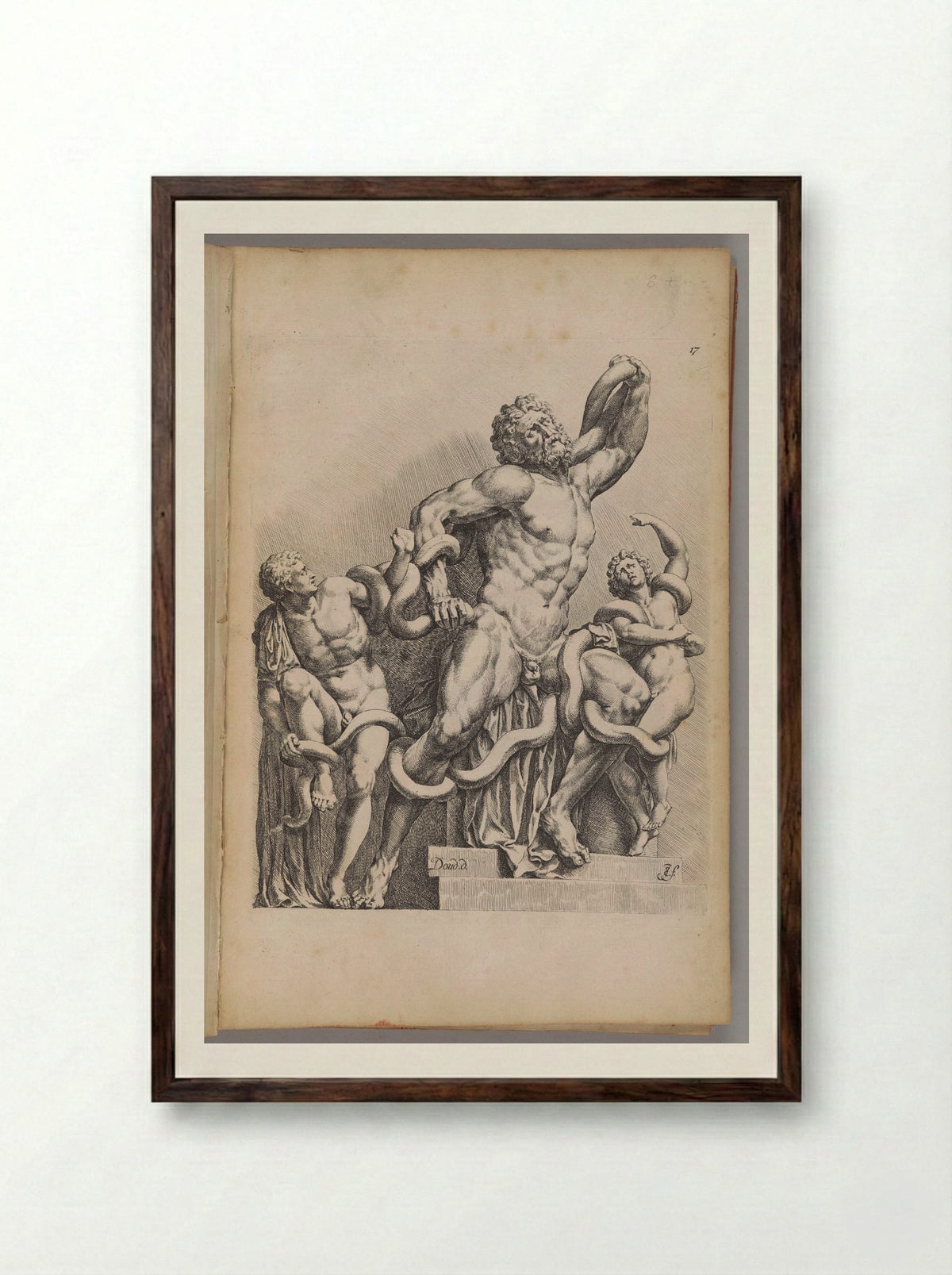 Plate 17: Laocoon and his Sons - Jan de Bisschop - Framed Print Dark Wood