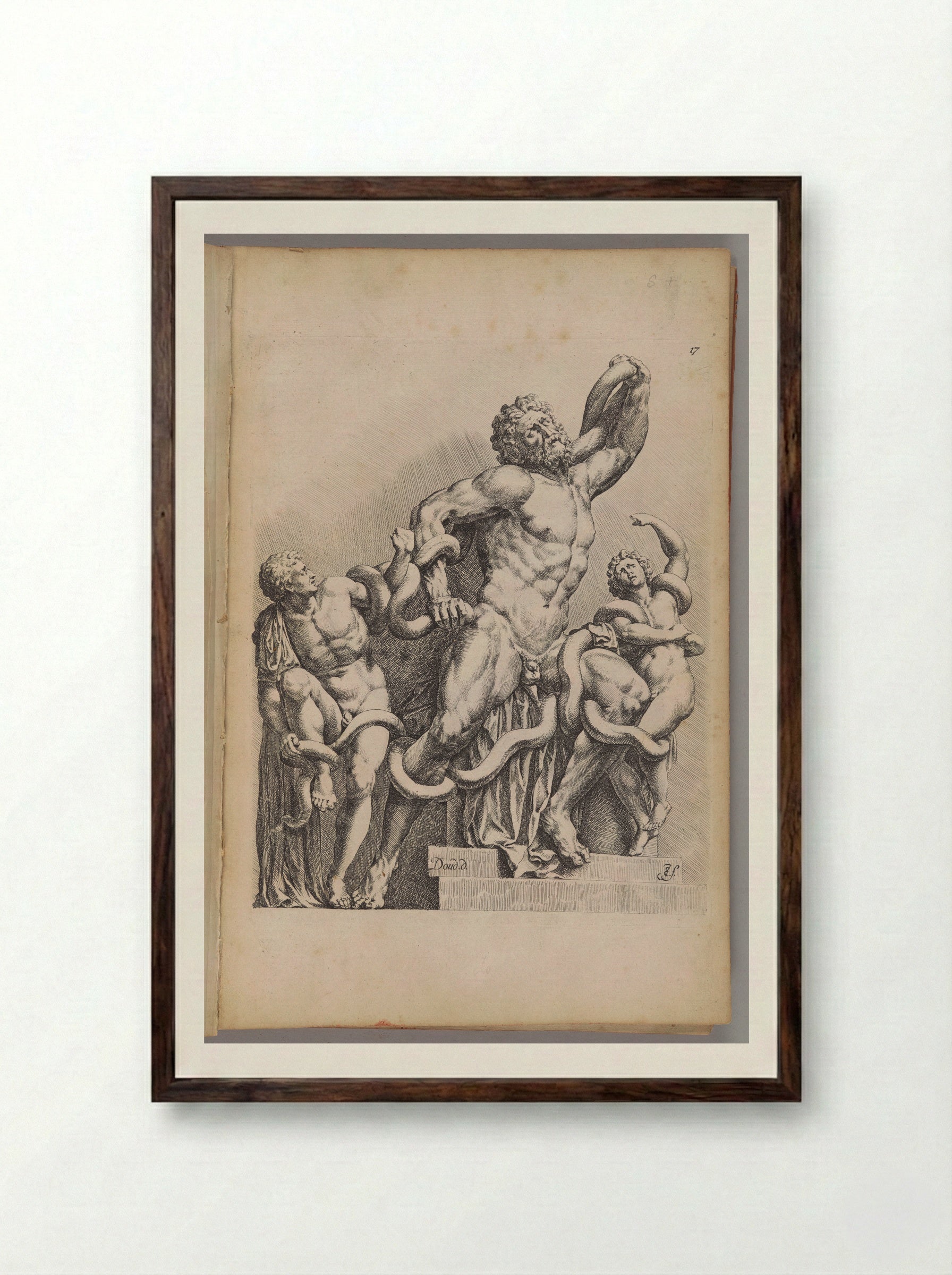 Plate 17: Laocoon and his Sons - Jan de Bisschop - Framed Print Dark Wood