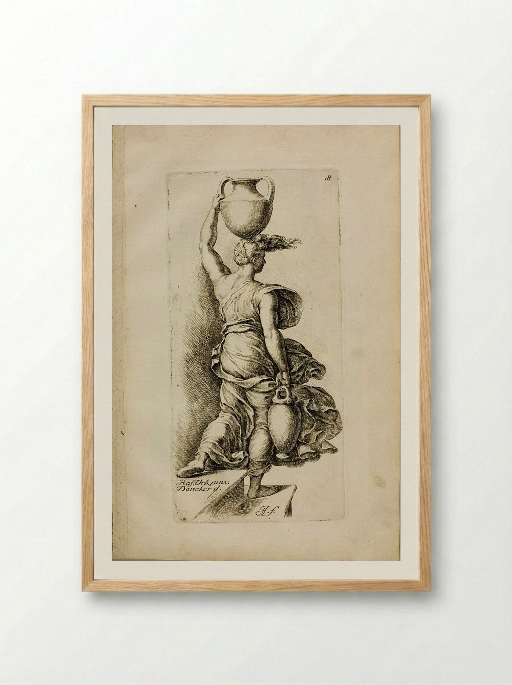 Plate 18: Girl Carrying Water - Jan de Bisschop - Framed Print Wood