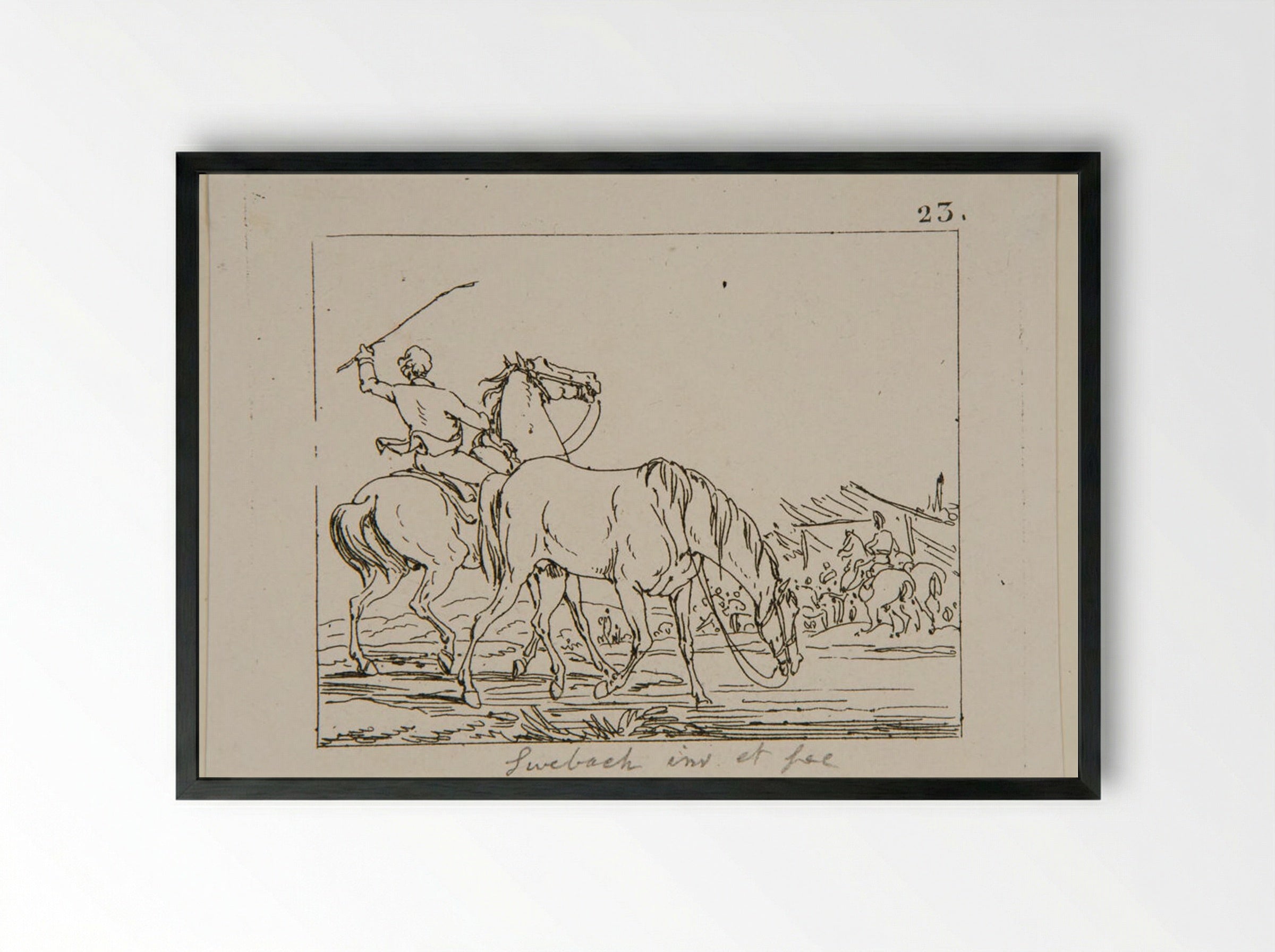 Plate 23 (Equestrian Study) - Jacques-Francois-Joseph Swebach - Framed Print Black