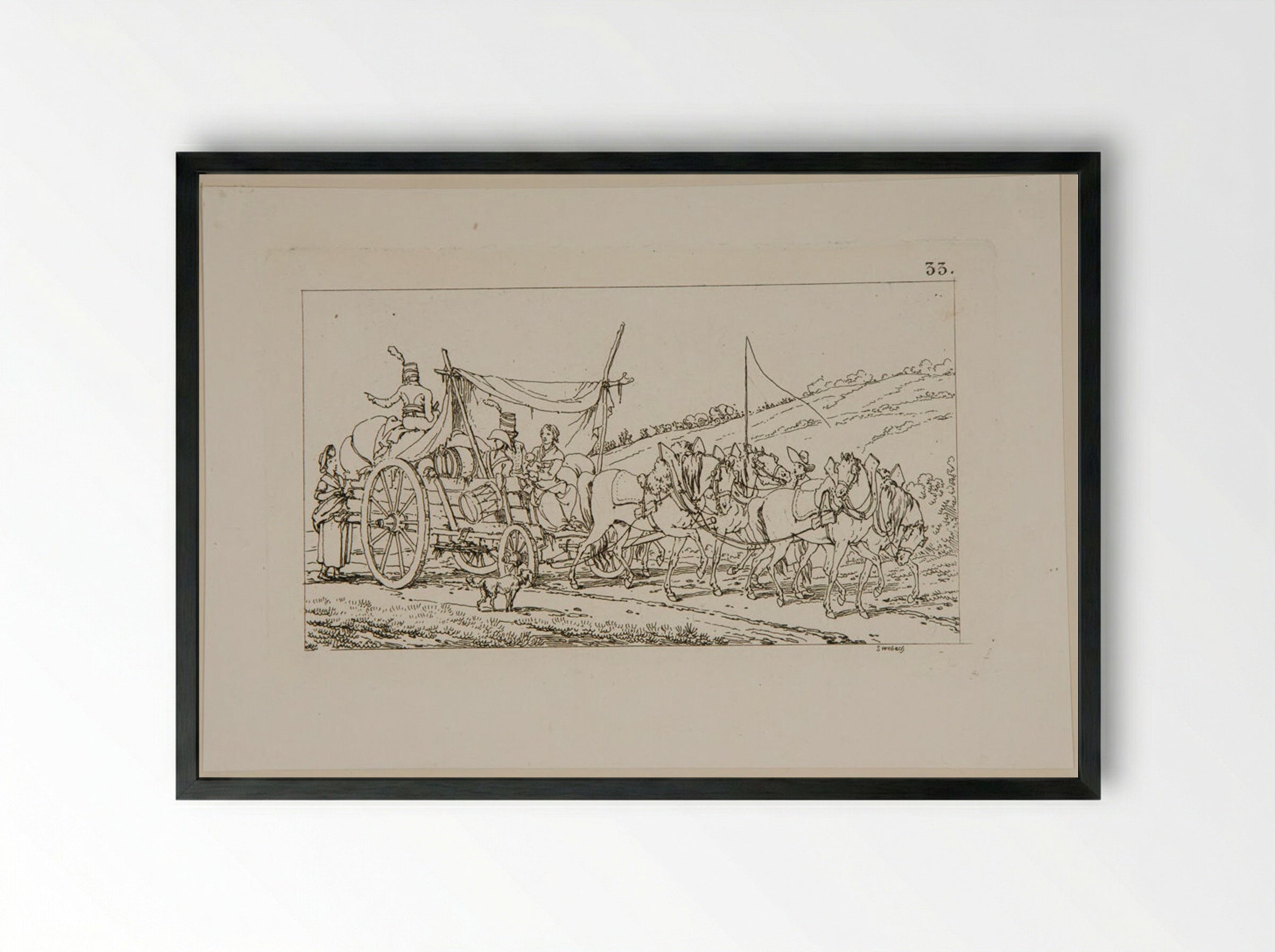 Plate 33 (Military Convoy) - Jacques-Francois-Joseph Swebach - Framed Print Black