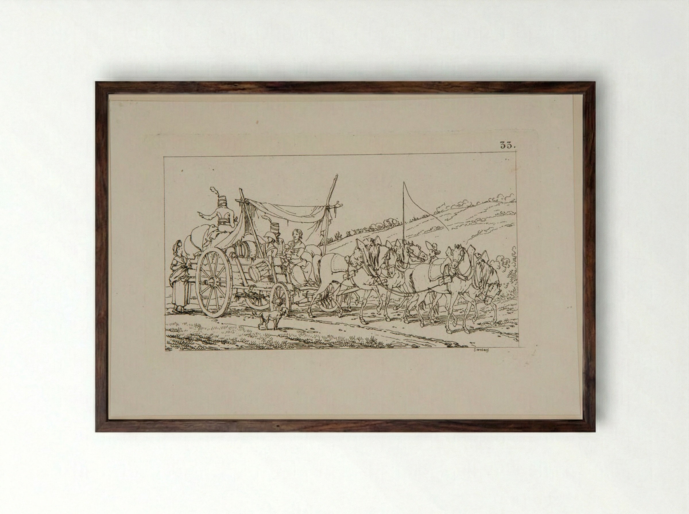 Plate 33 (Military Convoy) - Jacques-Francois-Joseph Swebach - Framed Print Dark Wood