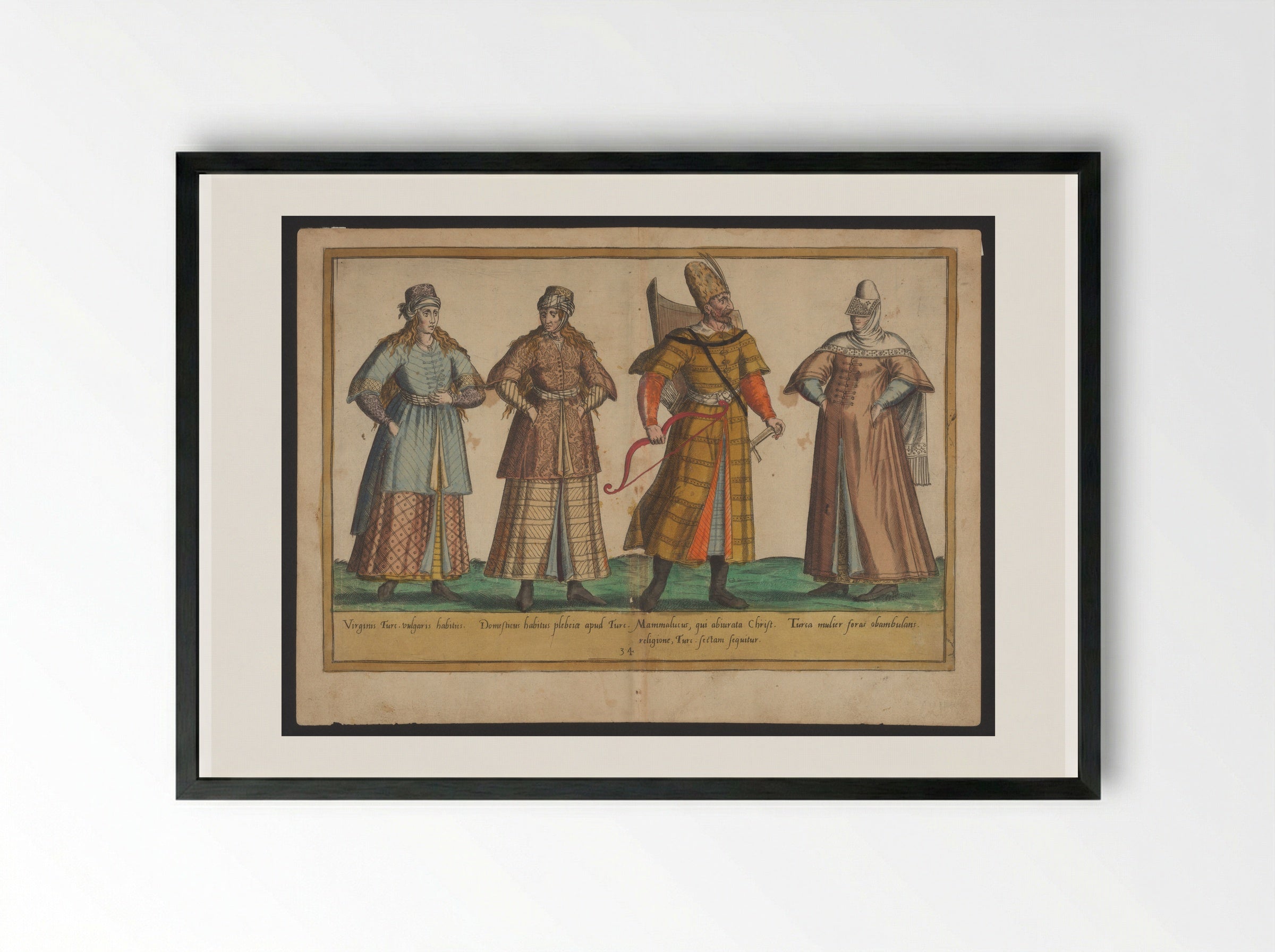 Plate 34: Ottoman Female and Male Attire - Abraham de Bruyn - Framed Print Black