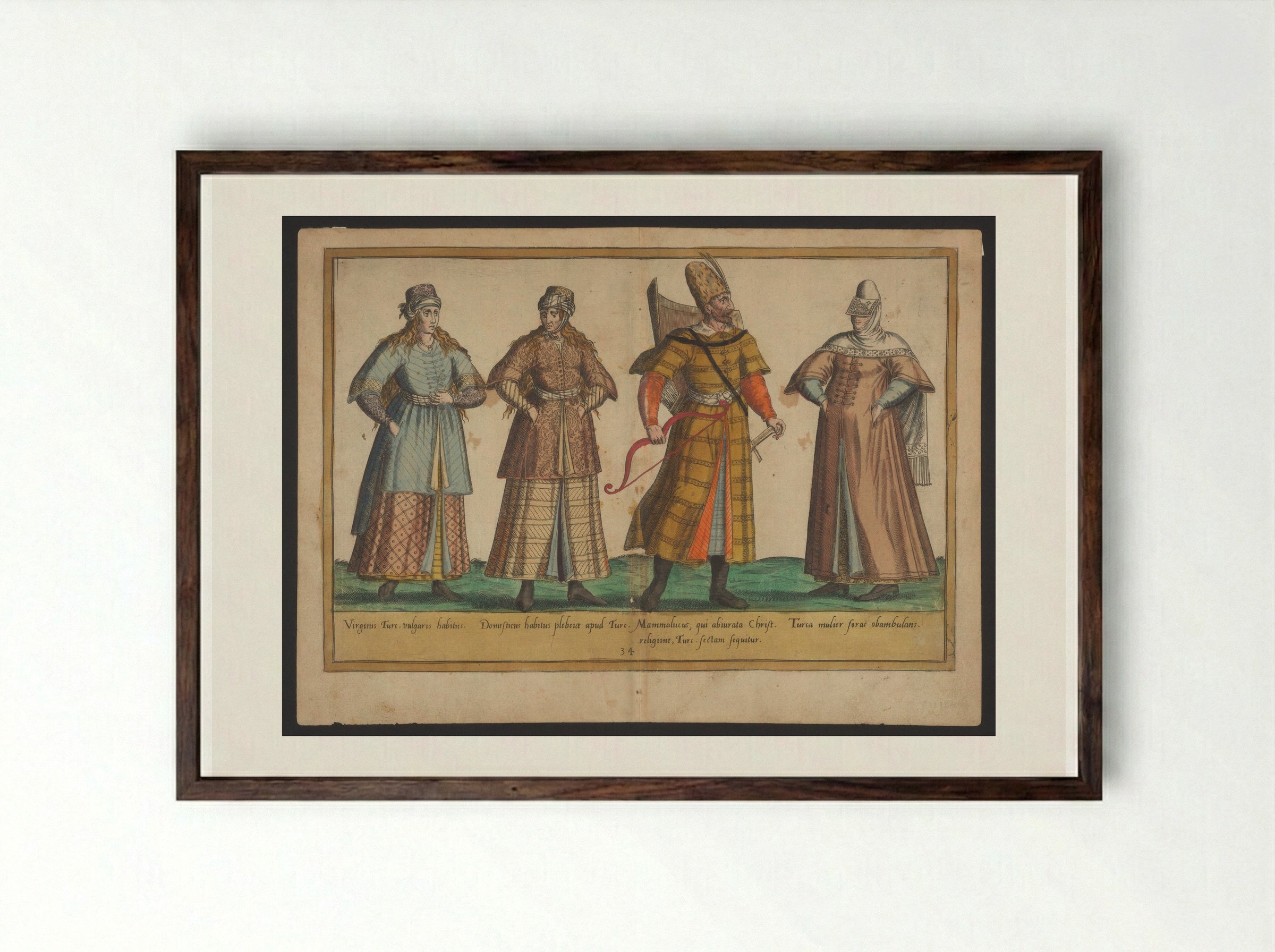 Plate 34: Ottoman Female and Male Attire - Abraham de Bruyn - Framed Print Dark Wood