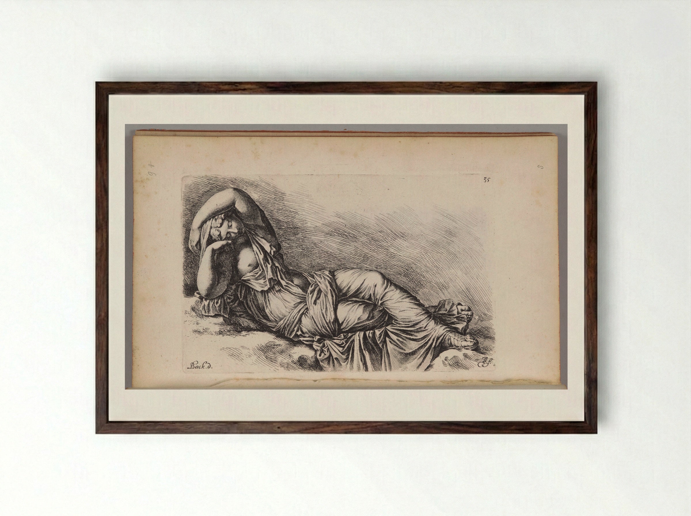 Plate 35: Sleeping Ariadne - Jan de Bisschop - Framed Print Dark Wood