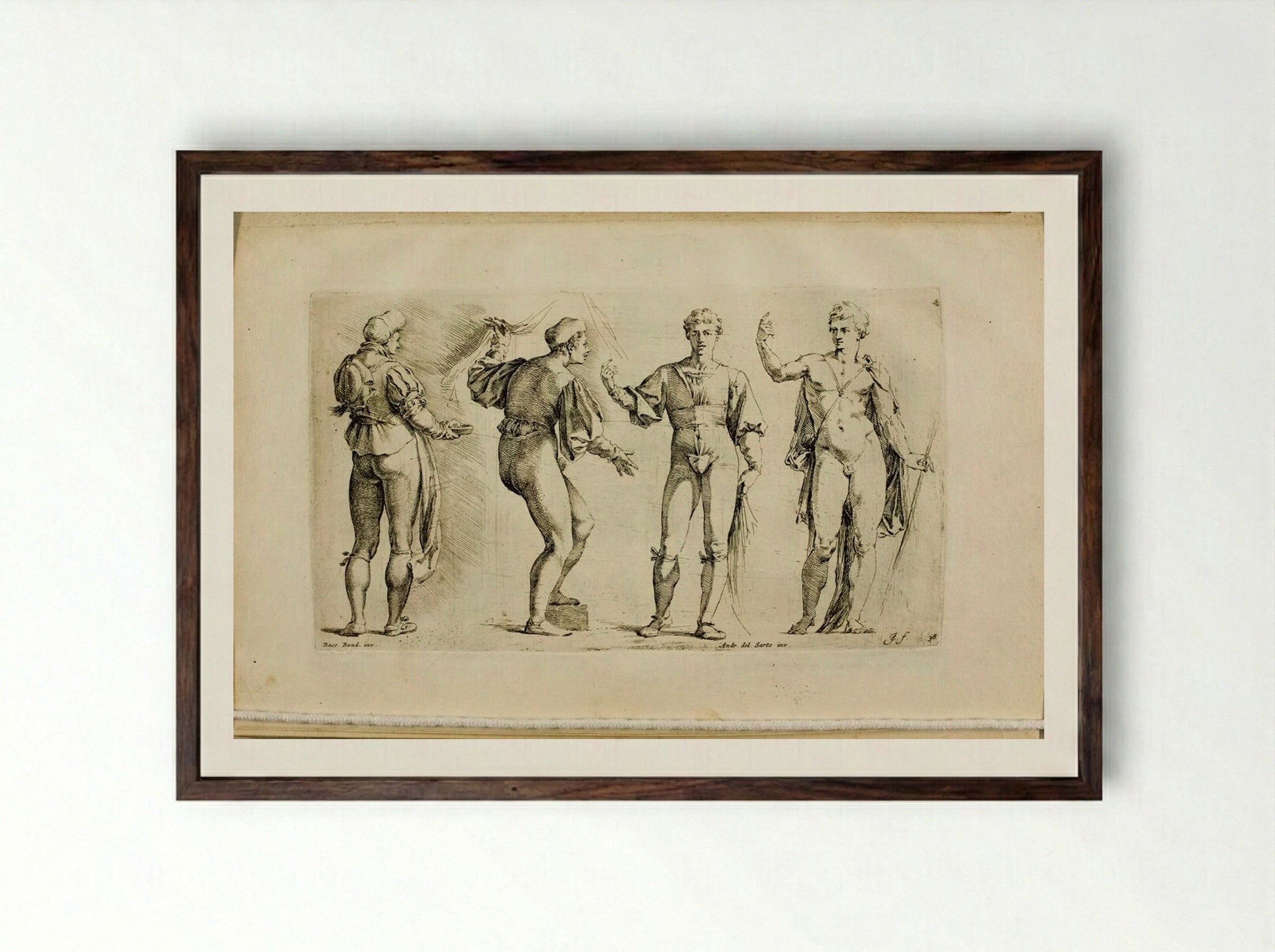 Plate 38: Four Standing Male Figures - Jan de Bisschop - Framed Print Dark Wood