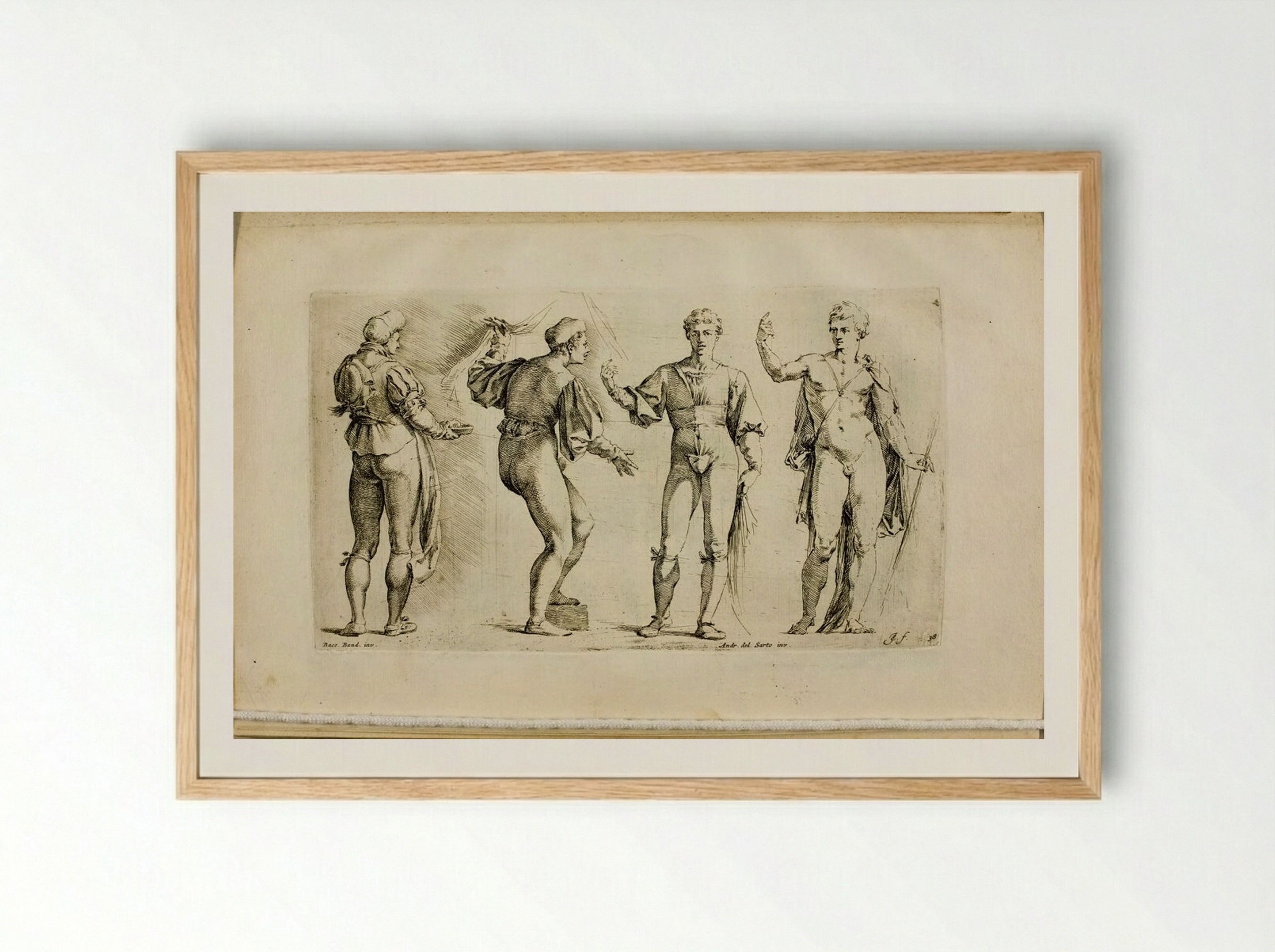 Plate 38: Four Standing Male Figures - Jan de Bisschop - Framed Print Wood