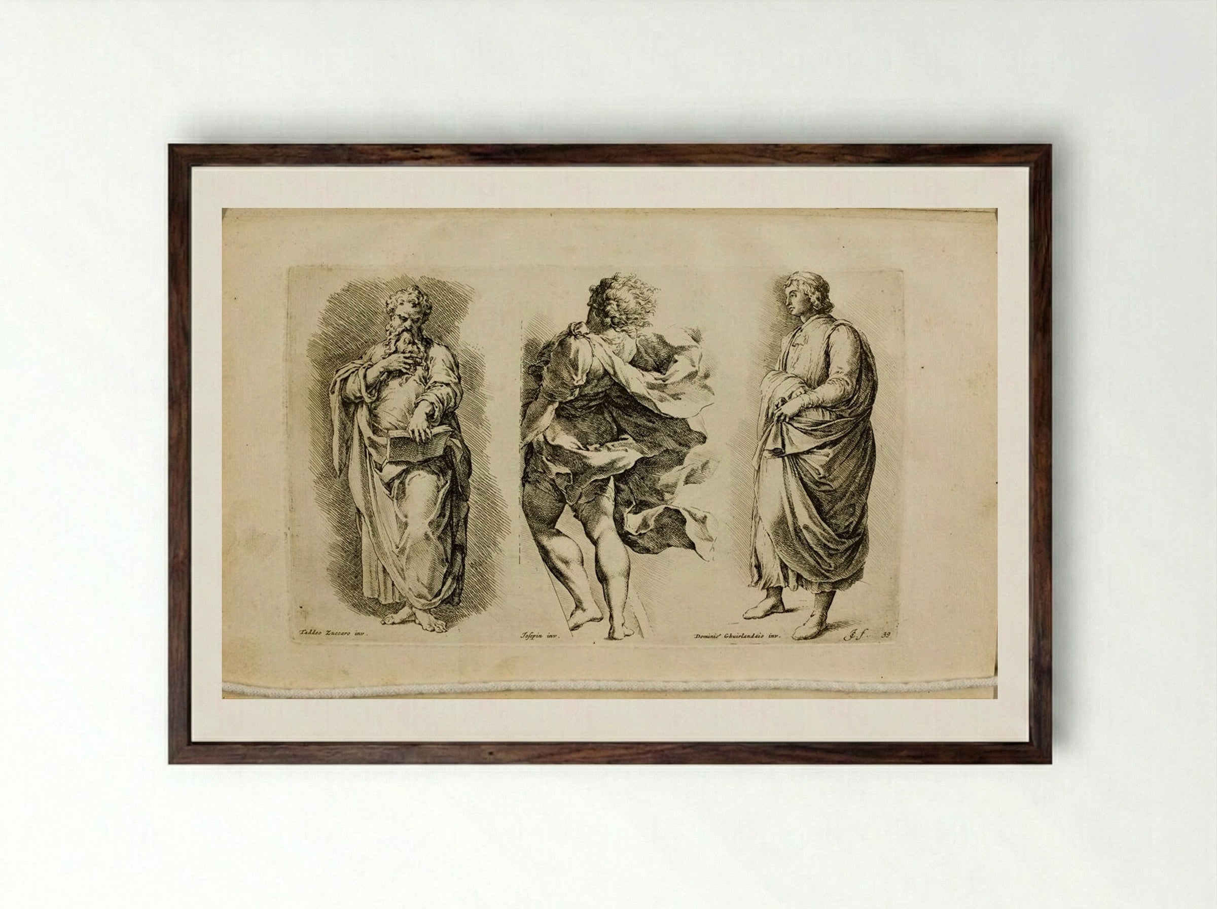 Plate 39: Three Standing Male Figures - Jan de Bisschop - Framed Print Dark Wood