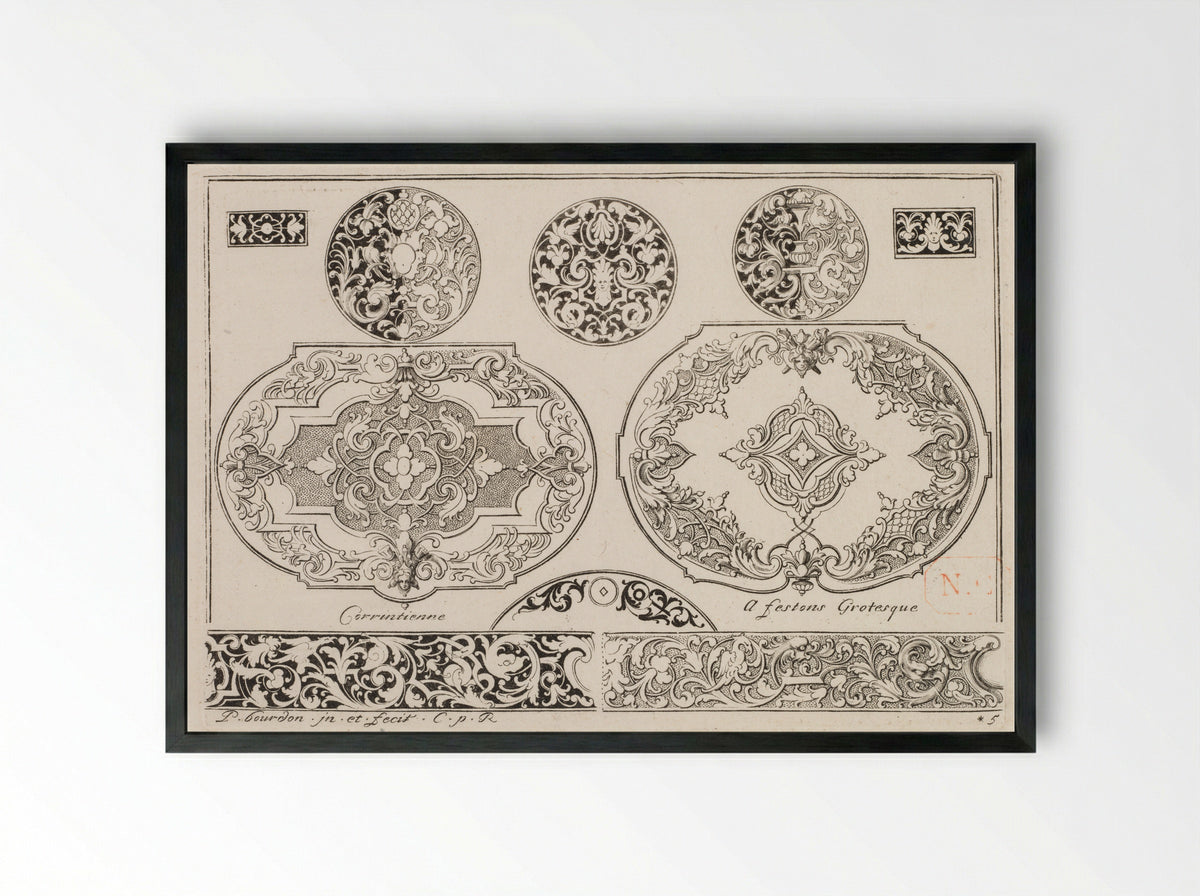 Plate 4 from Livre second essais de gravure - Pierre Bourdon - Framed Print Black