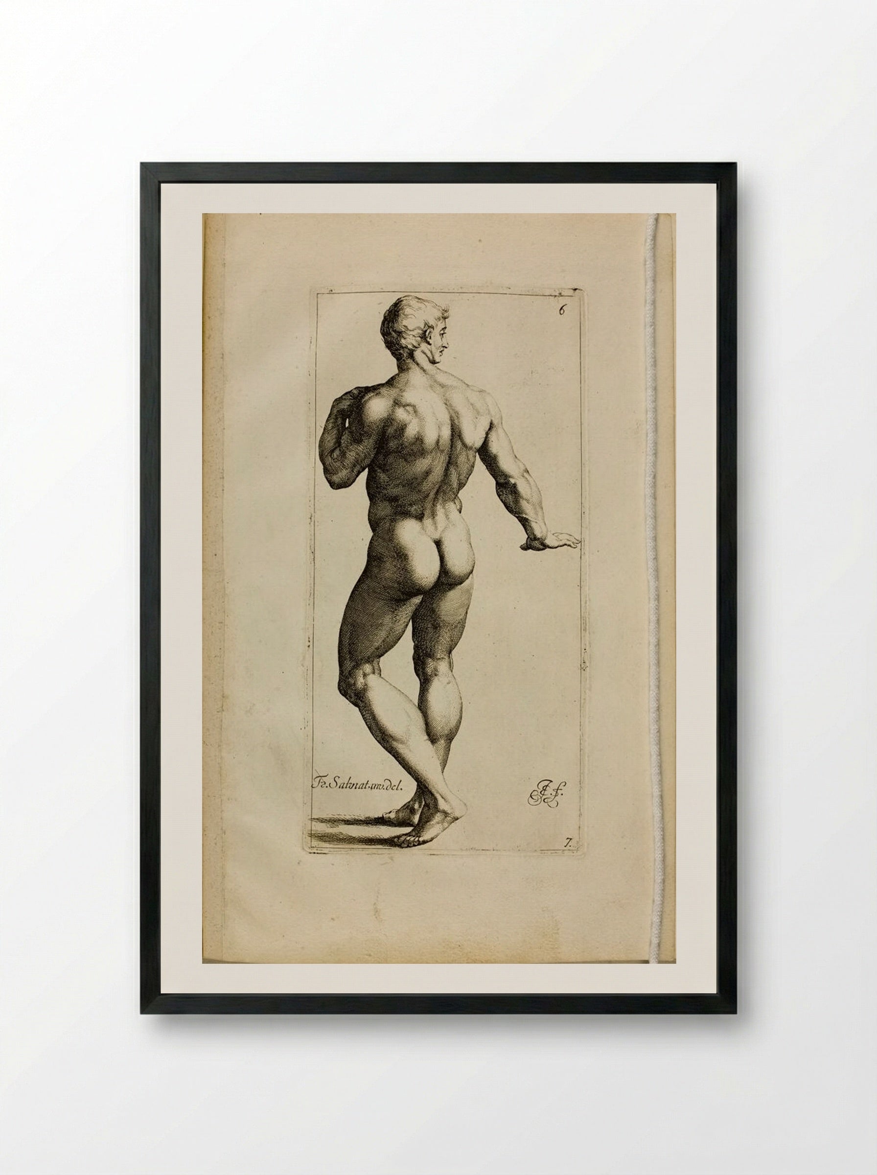 Plate 6: Standing Male Nude, Seen from the Back - Jan de Bisschop - Framed Print Black