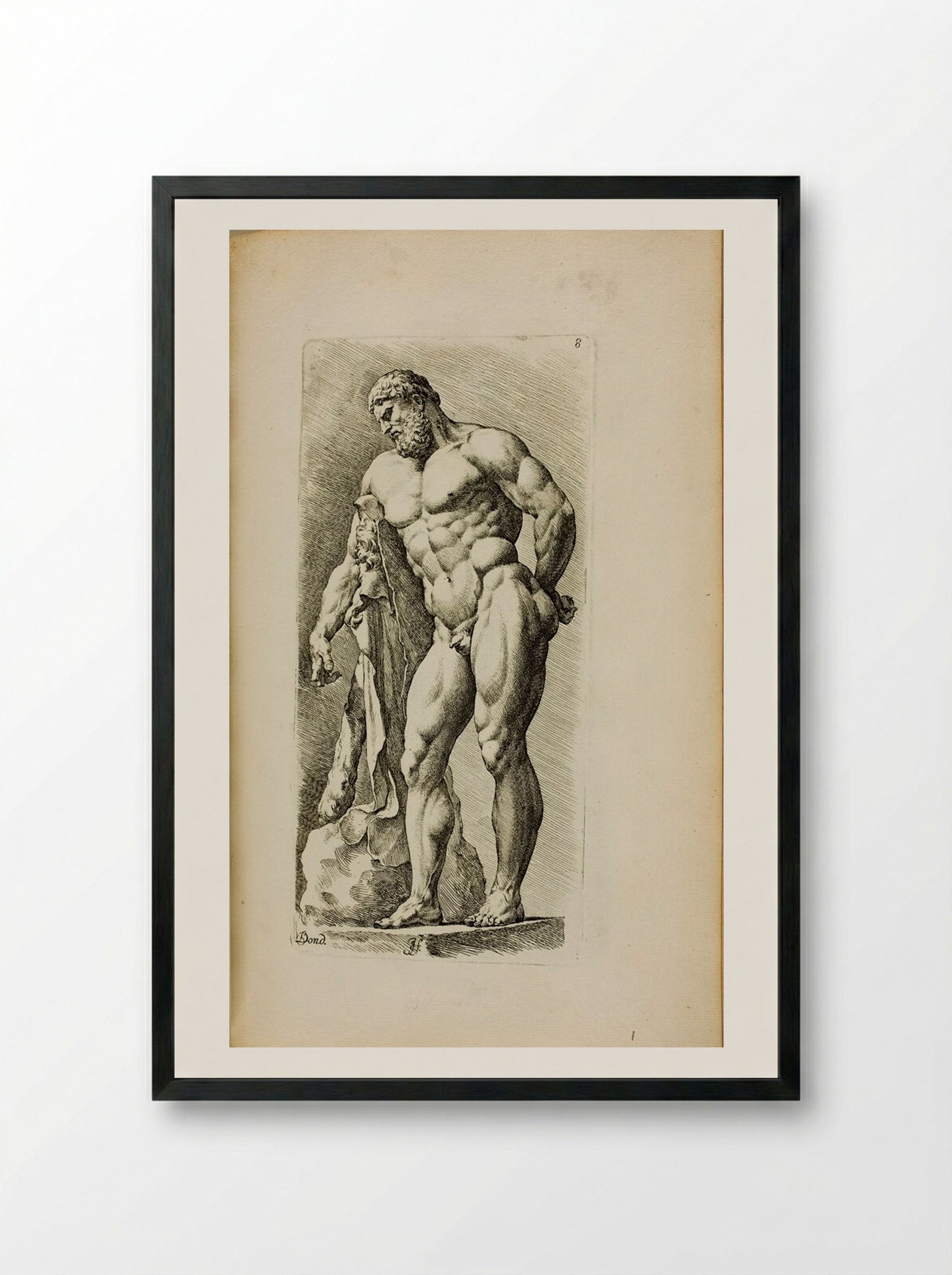 Plate 8: So-called Farnese Hercules - Jan de Bisschop - Framed Print Black
