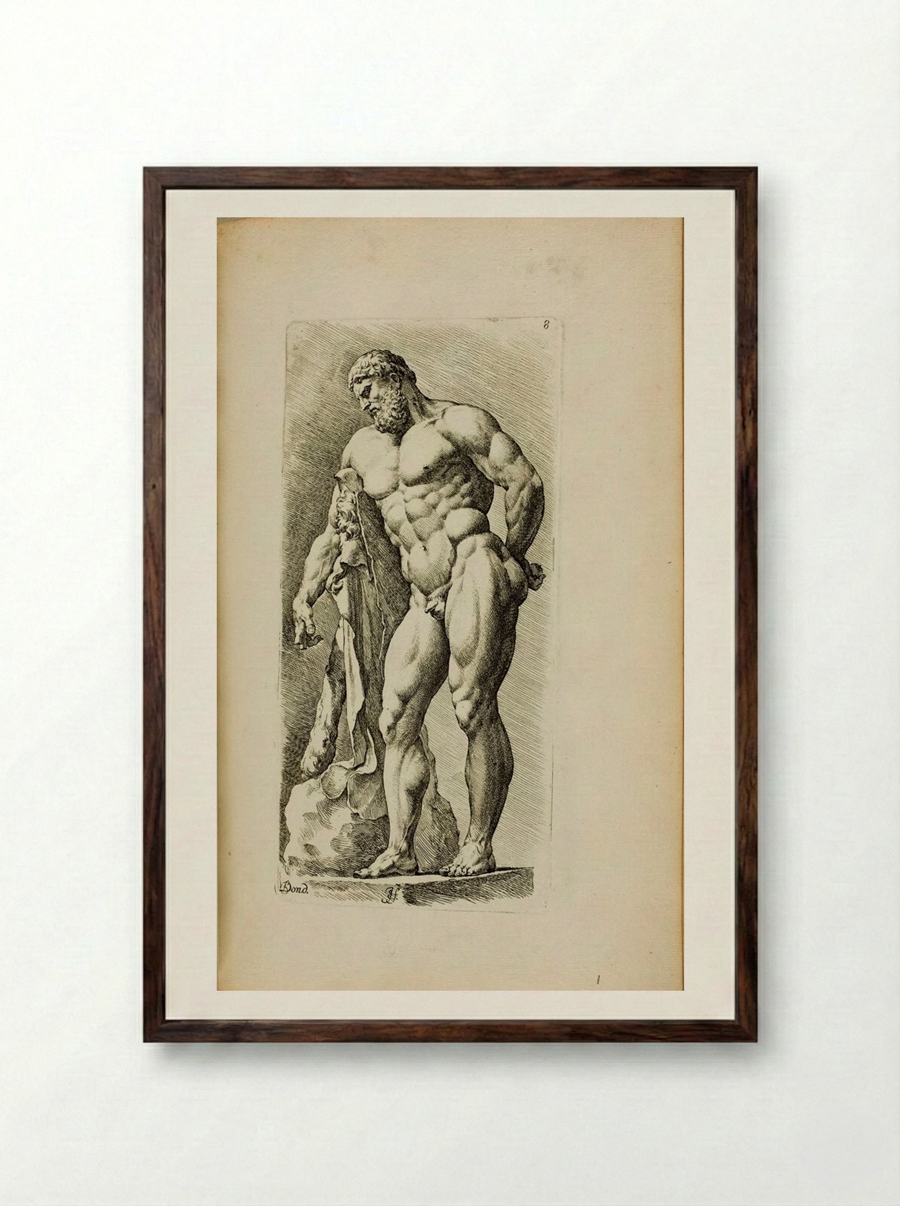 Plate 8: So-called Farnese Hercules - Jan de Bisschop - Framed Print Dark Wood
