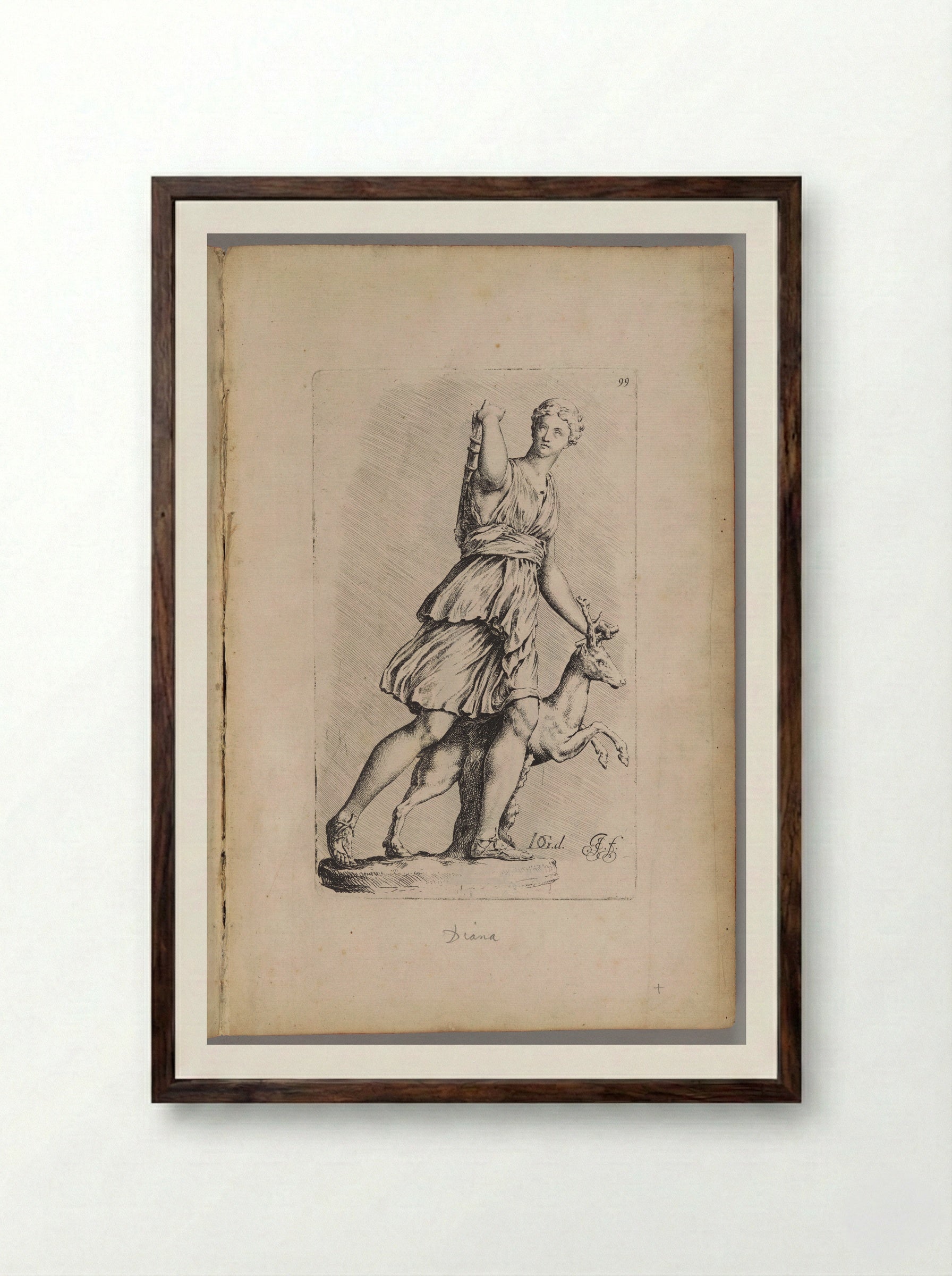 Plate 99: Artemis, known as the Diana of Versailles - Jan de Bisschop - Framed Print Dark Wood