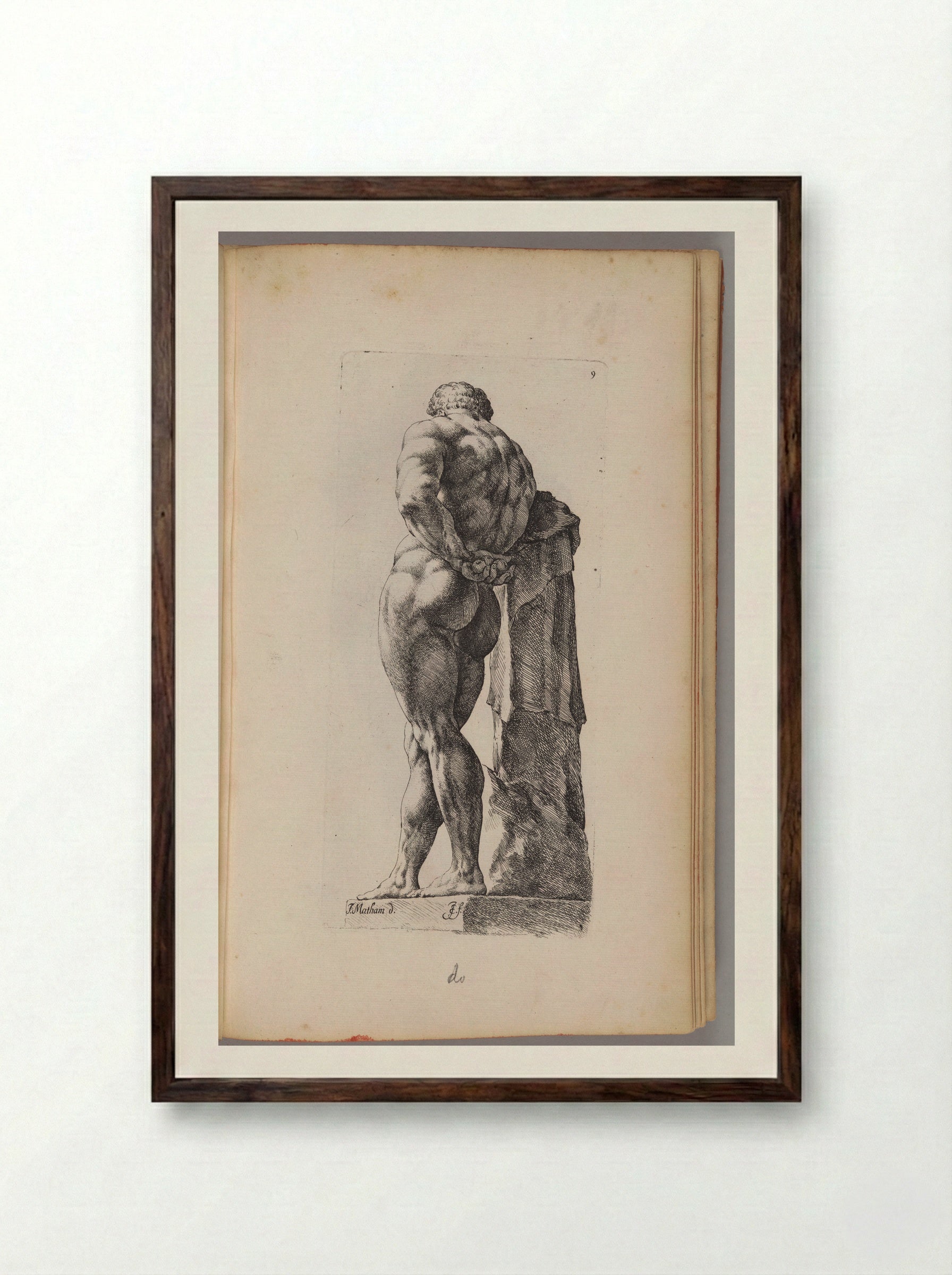 Plate 9: So-called Farnese Hercules - Jan de Bisschop - Framed Print Dark Wood