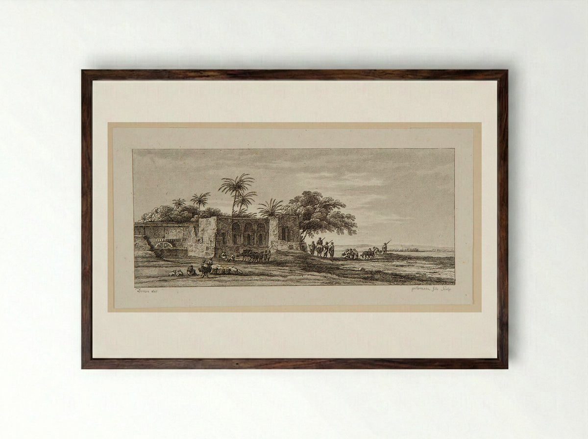 Plate I (Egyptian Ruins with Figures) - Victor Pillement - Framed Print Dark Wood