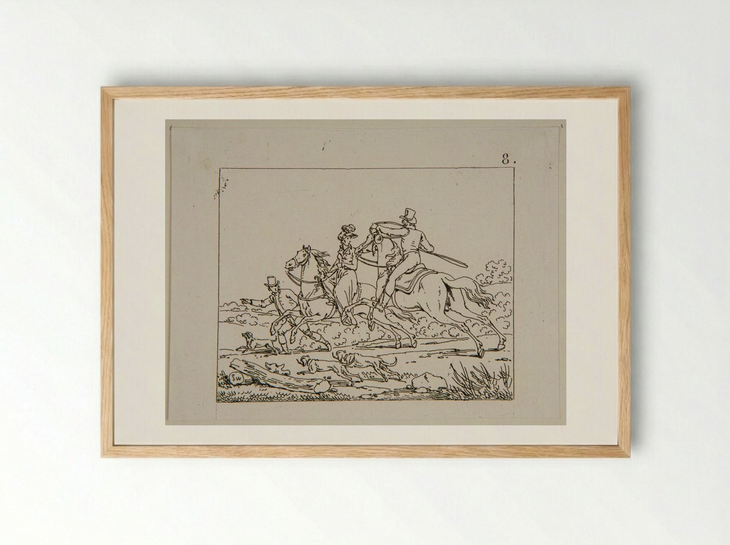Plate II (Equestrian Scene with Hounds) - Jacques-Francois-Joseph Swebach - Framed Print Wood