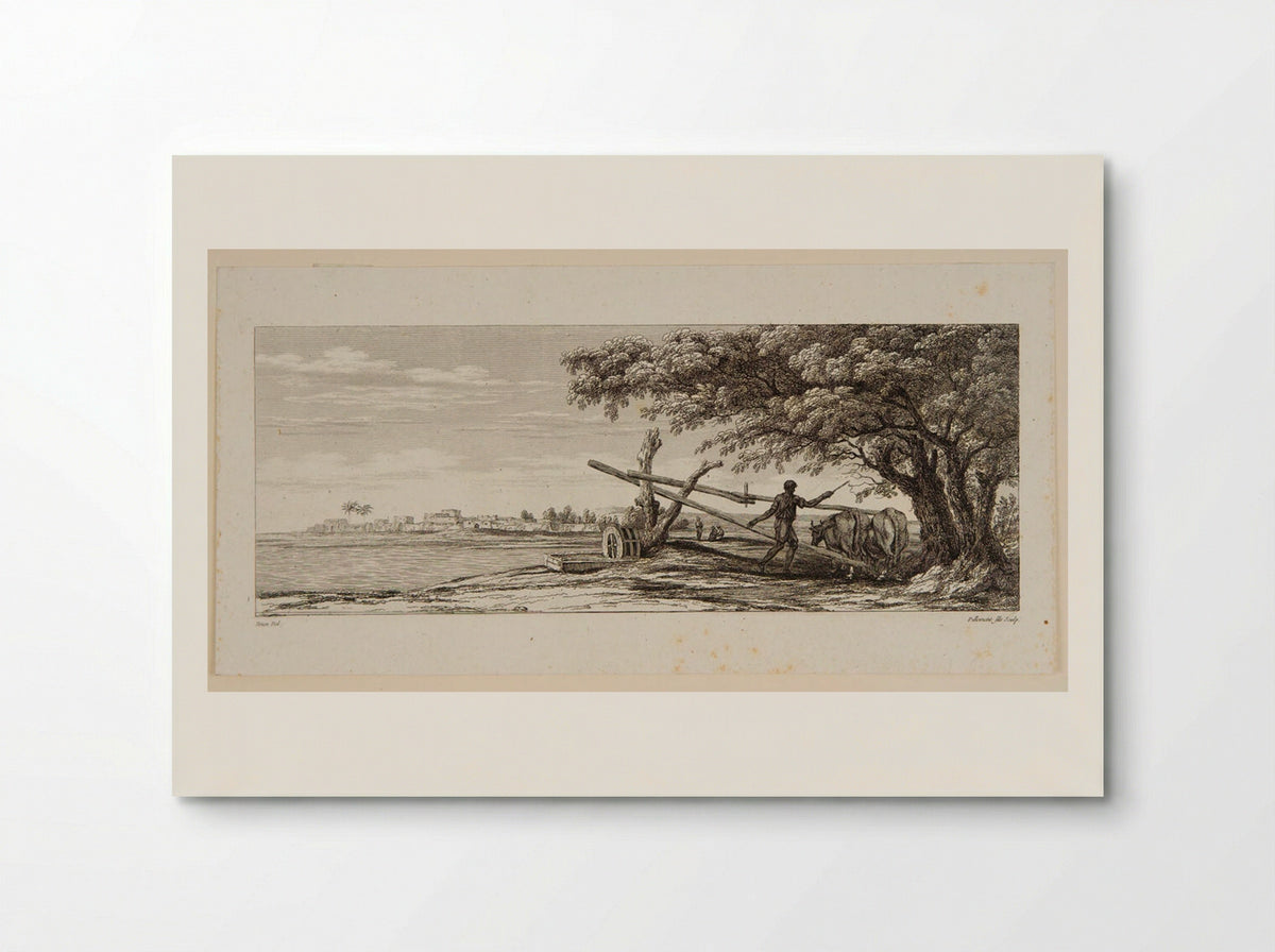 Plate II (Rural Scene with Oxen and Water Wheel) - Victor Pillement - Poster