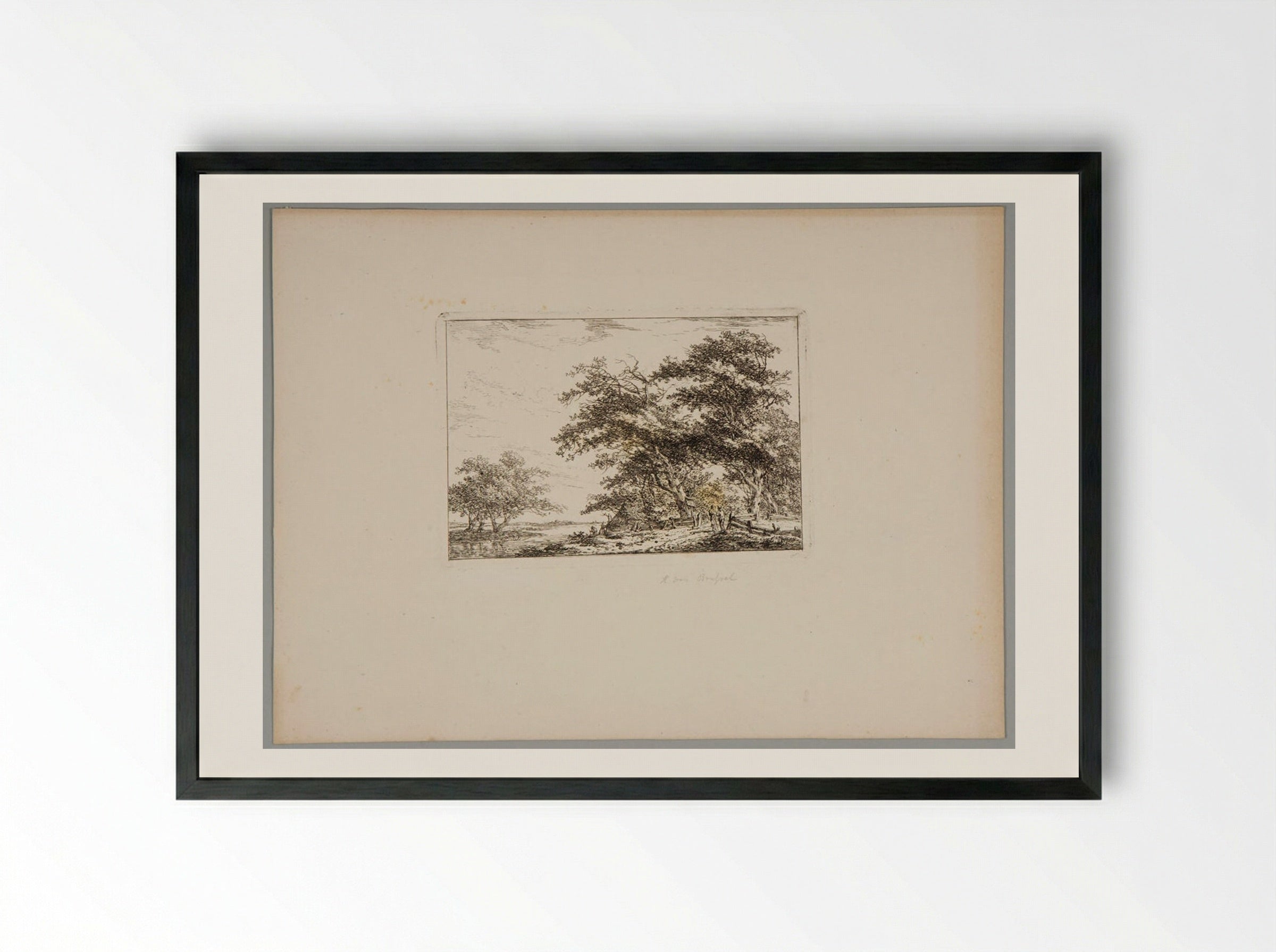 Plate II (Rural Scene with Trees and Figures) - Hermanus van Brussel - Framed Print Black