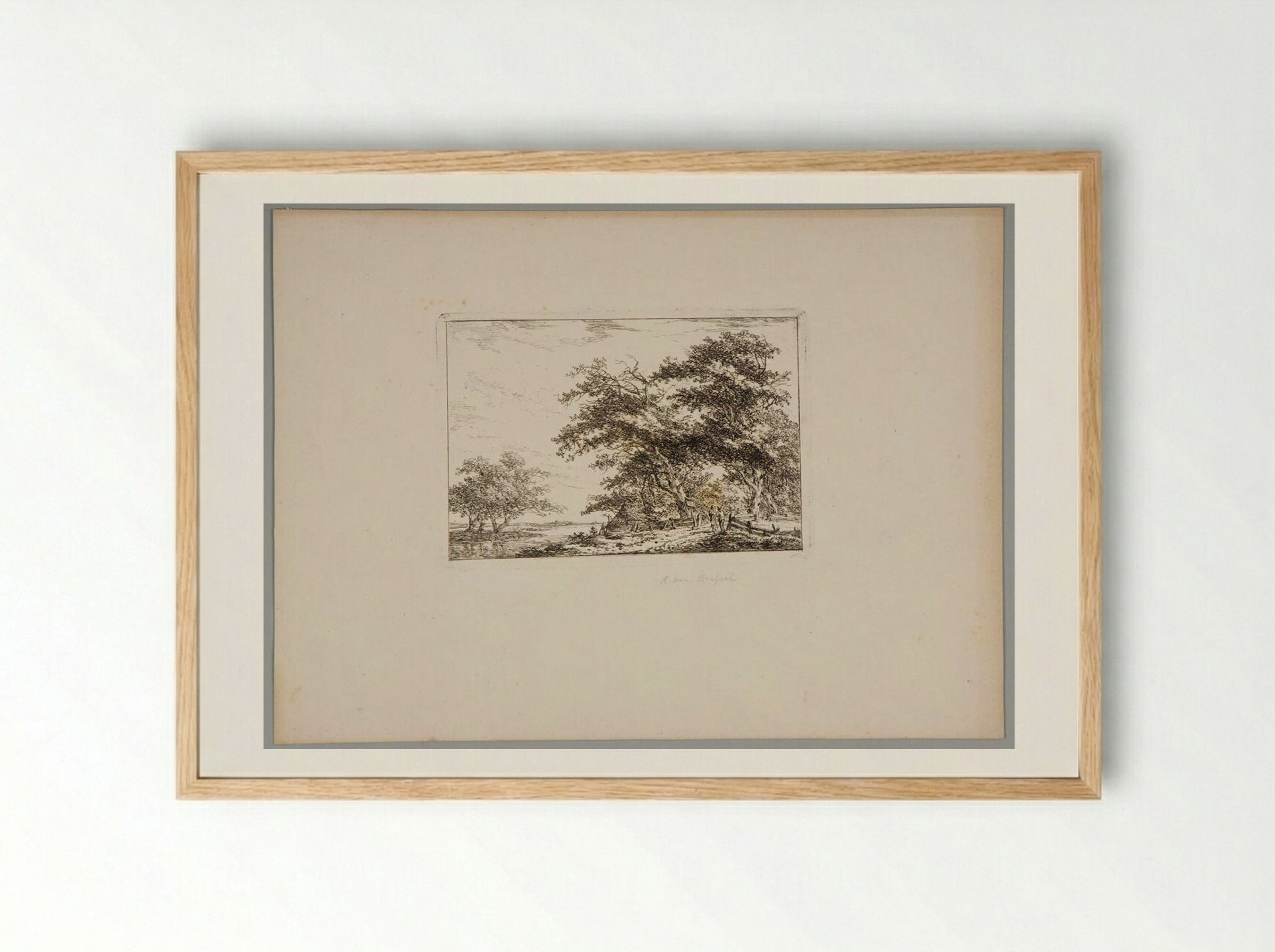 Plate II (Rural Scene with Trees and Figures) - Hermanus van Brussel - Framed Print Wood