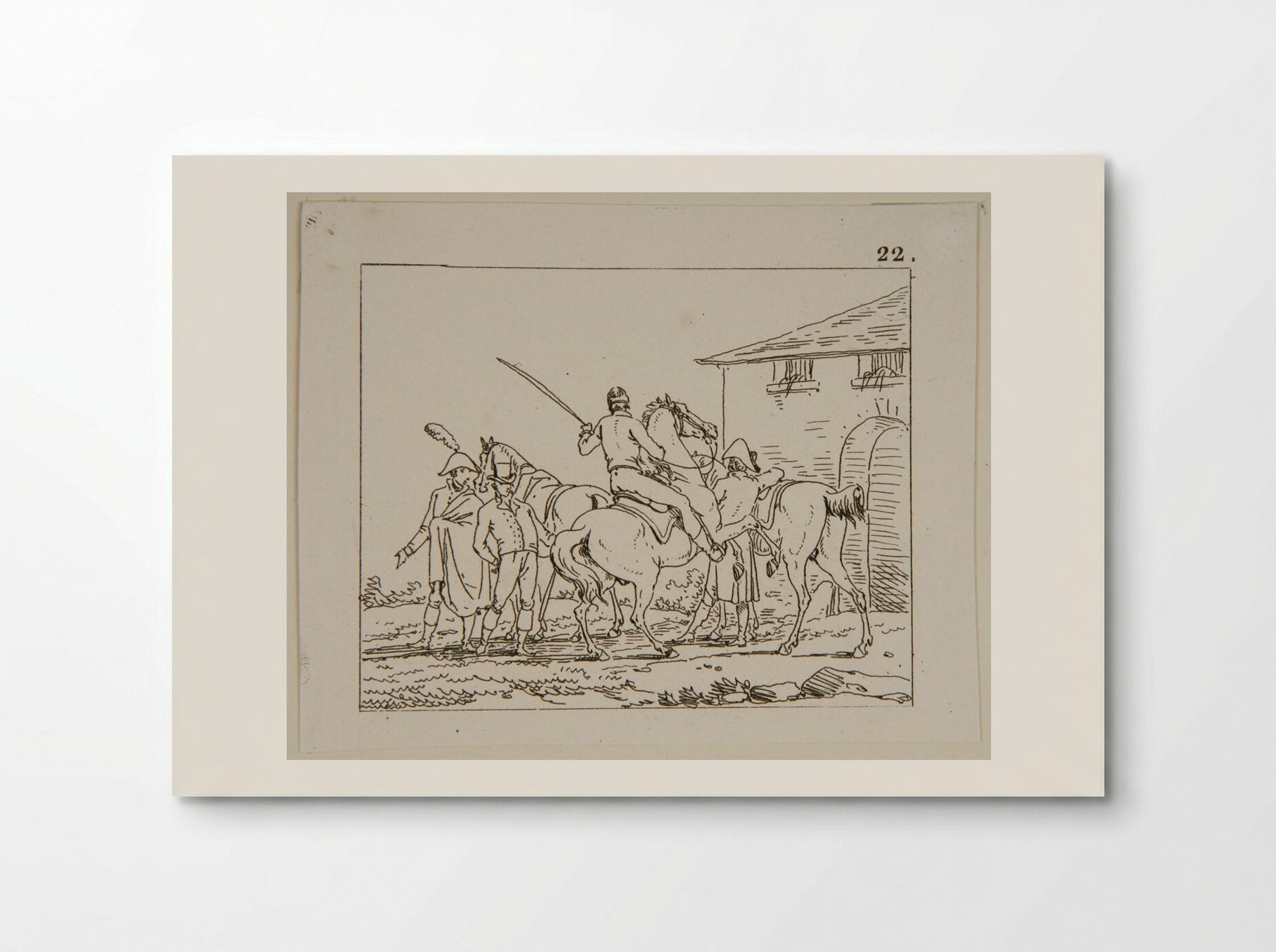 Plate IX (Cavalry and Figures by a Building) - Jacques-Francois-Joseph Swebach - Poster