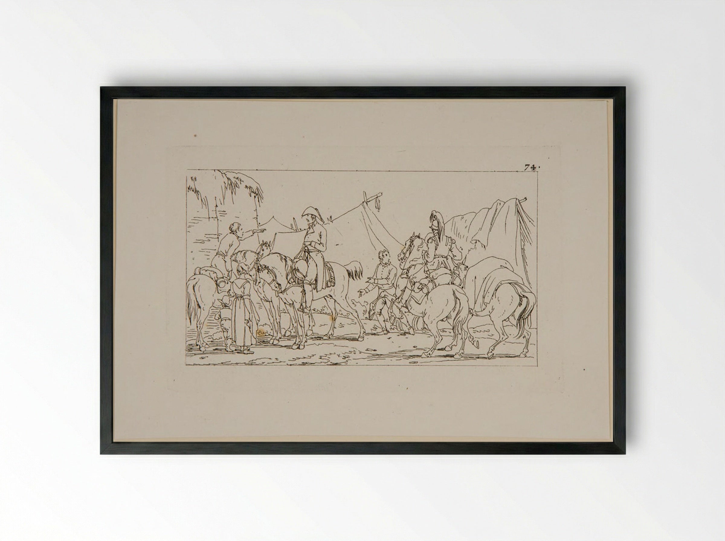 Plate L (Military Encampment) - Jacques-Francois-Joseph Swebach - Framed Print Black