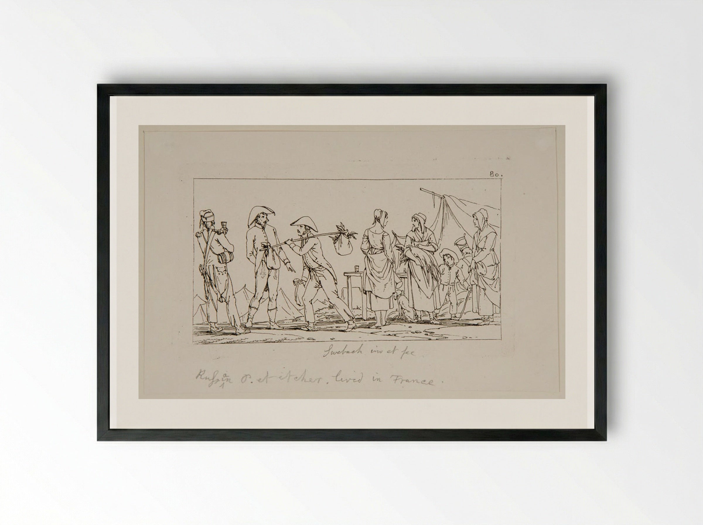 Plate LIV (Military Camp Scene) - Jacques-Francois-Joseph Swebach - Framed Print Black