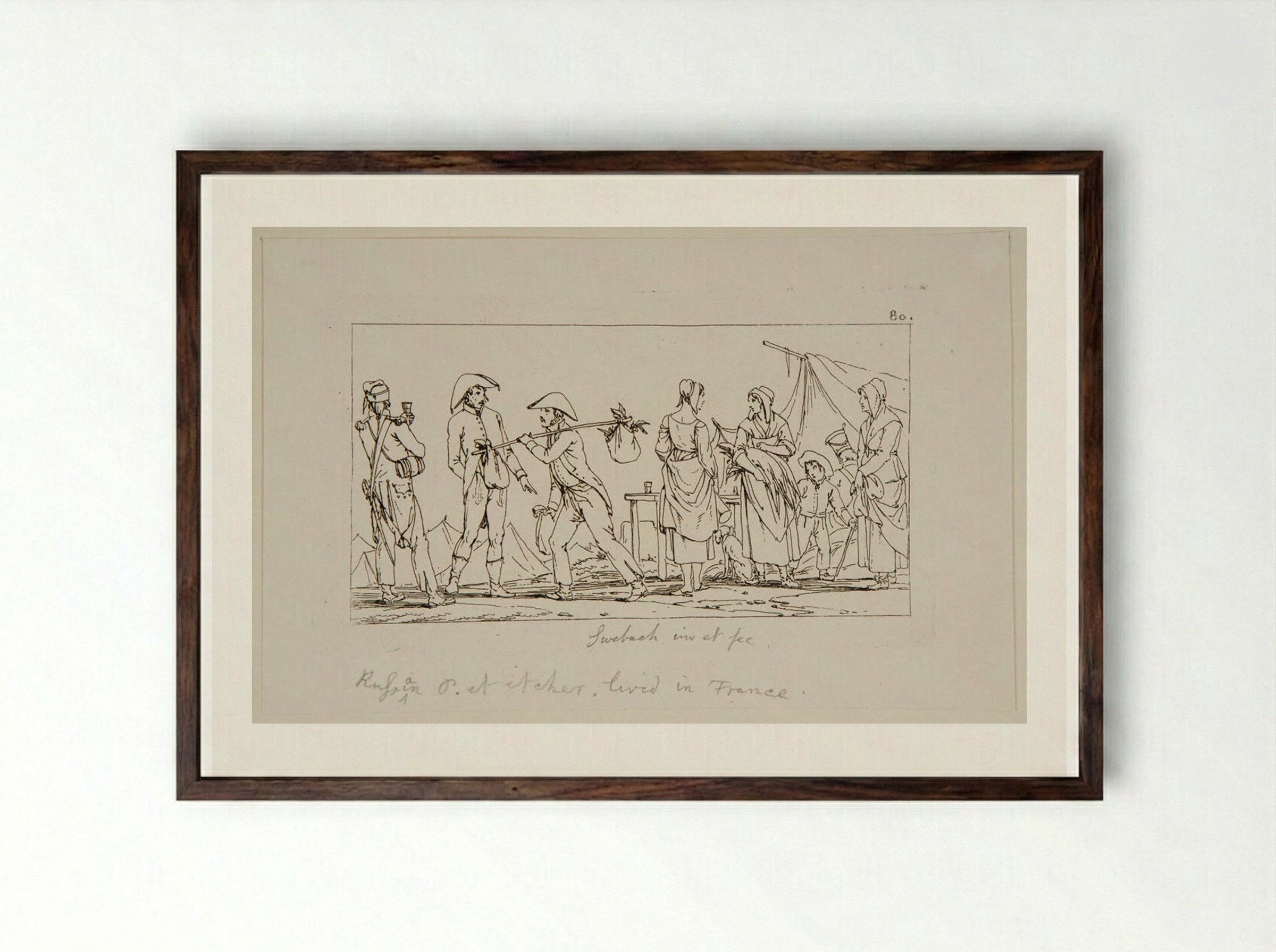 Plate LIV (Military Camp Scene) - Jacques-Francois-Joseph Swebach - Framed Print Dark Wood