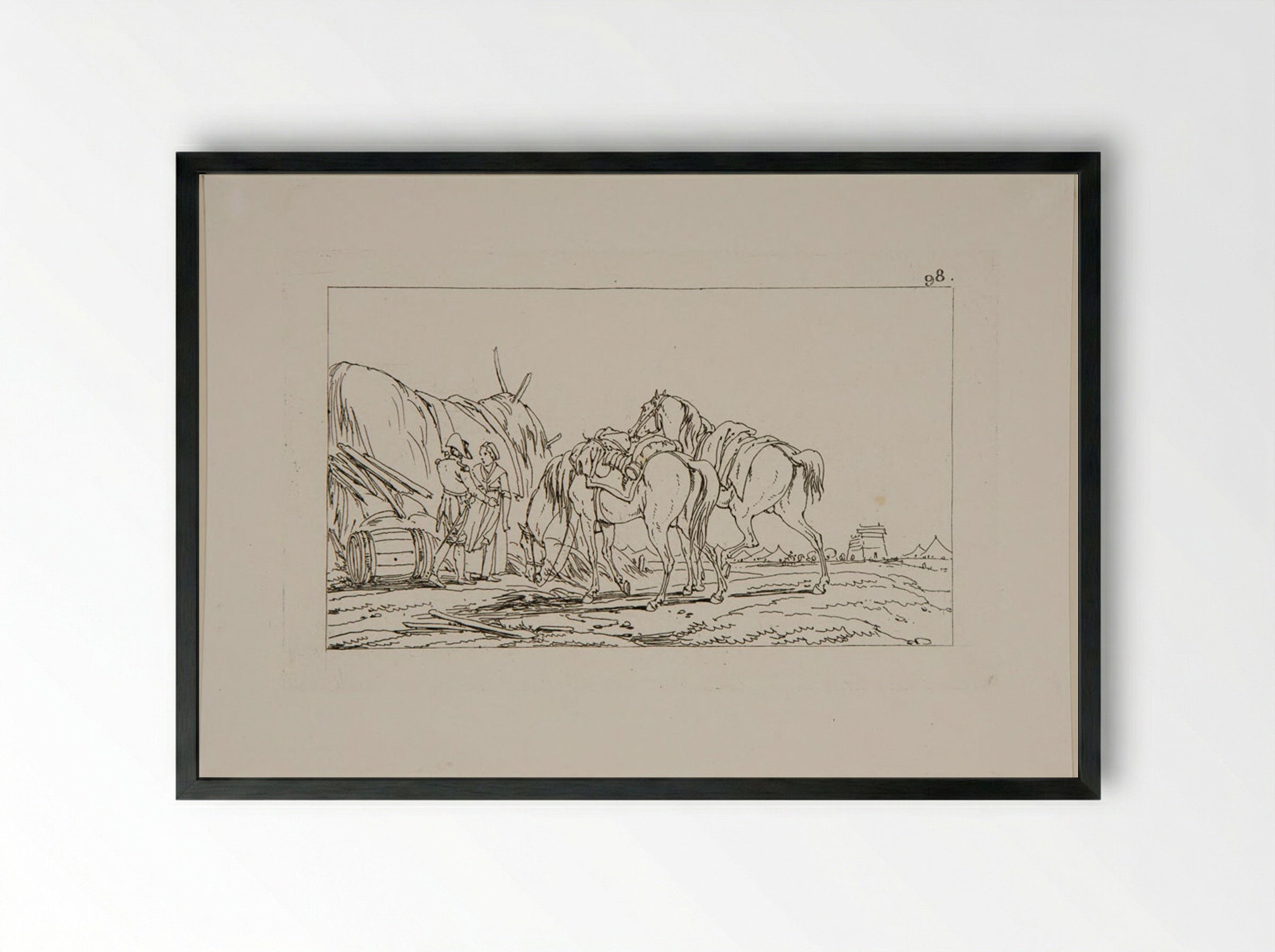 Plate LX (Military Camp Scene) - Jacques-Francois-Joseph Swebach - Framed Print Black