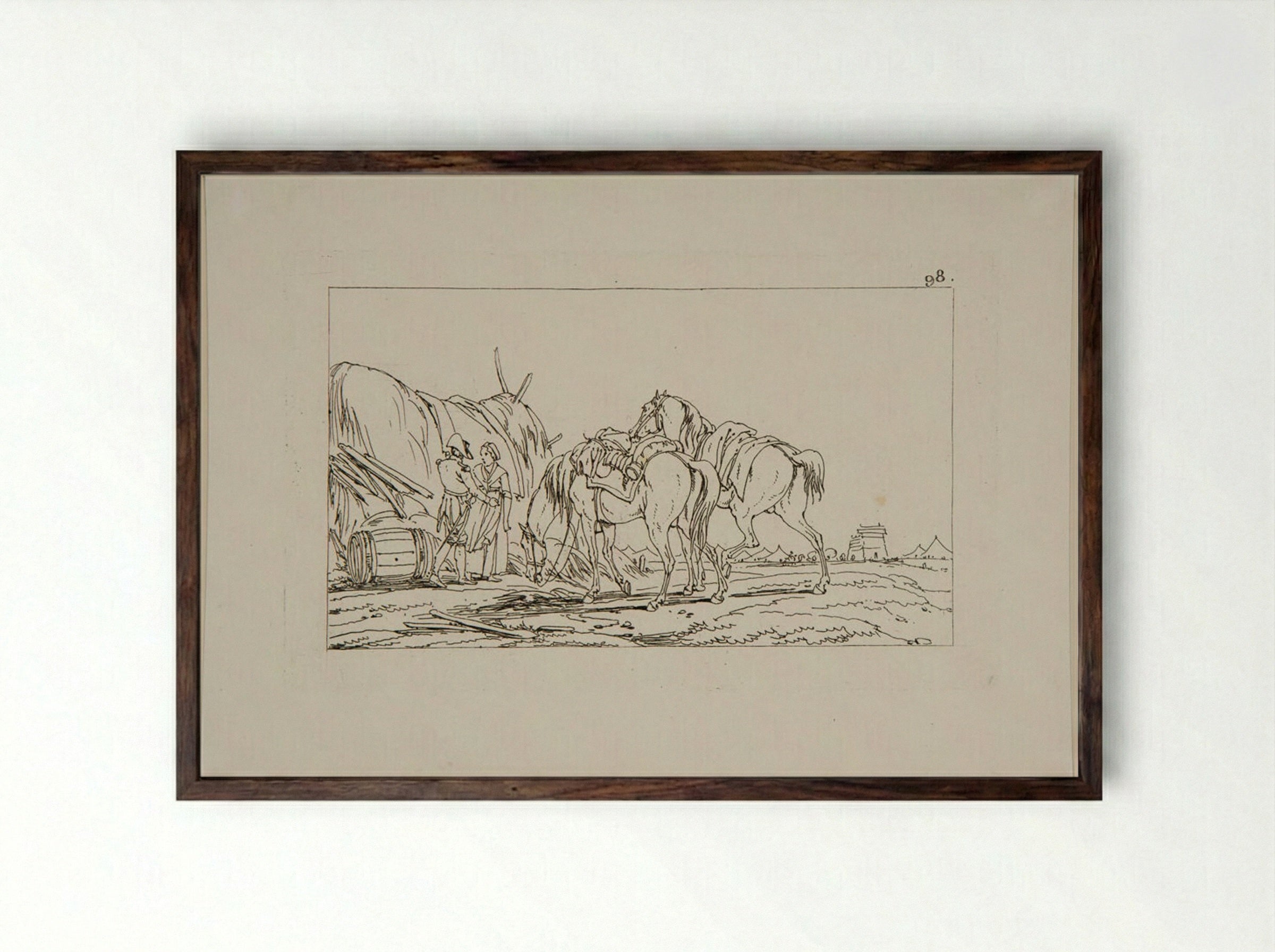 Plate LX (Military Camp Scene) - Jacques-Francois-Joseph Swebach - Framed Print Dark Wood