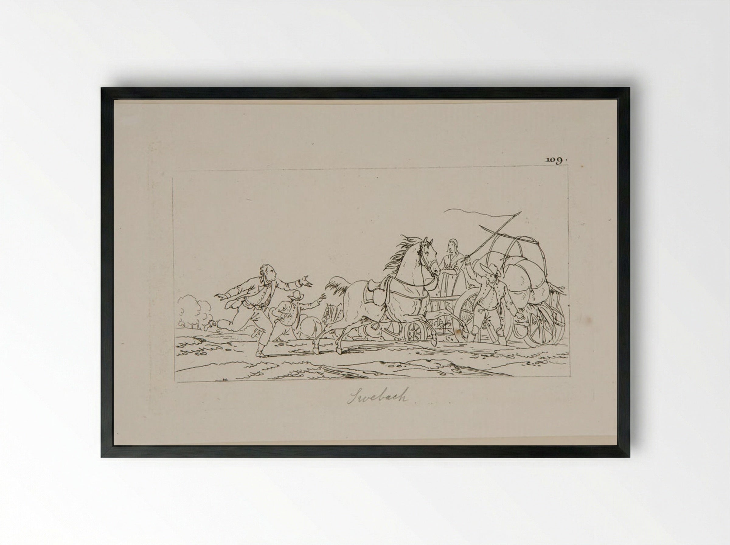 Plate LXIII (Horse-Drawn Cart and Figures) - Jacques-Francois-Joseph Swebach - Framed Print Black