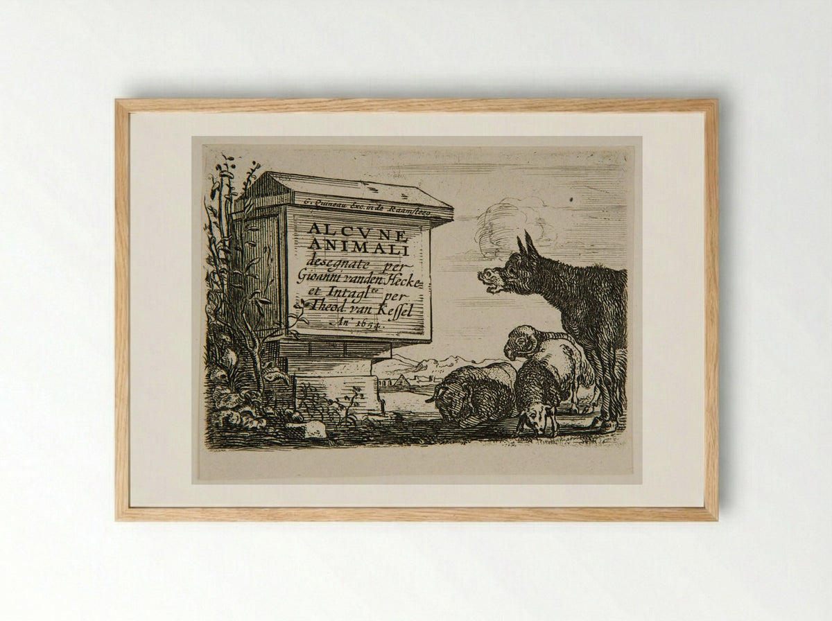 Plate One (Frontispiece to Alcune Animali) - Theodor van Kessel - Framed Print Wood