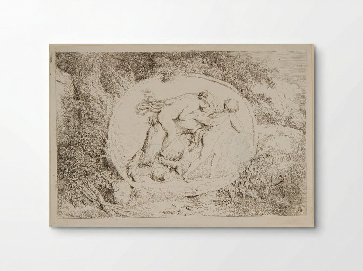Plate Two: Satyr Carrying a Nymph on His Back and Led by a Youth - Jean-Honoré Fragonard - Poster