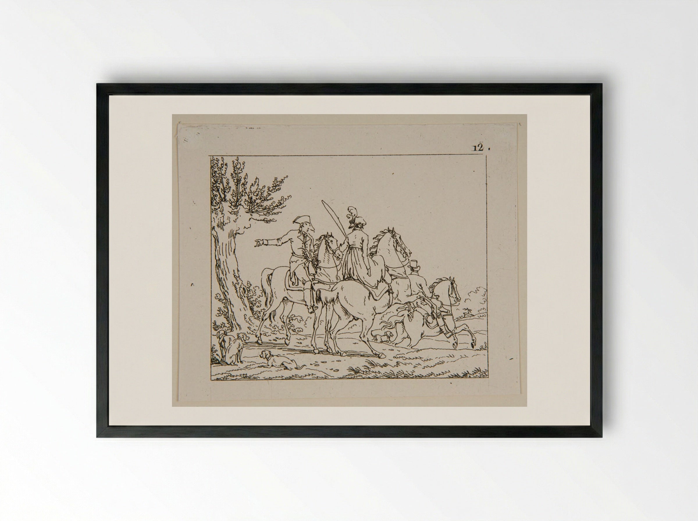 Plate V (Equestrian Figures and Hounds) - Jacques-Francois-Joseph Swebach - Framed Print Black