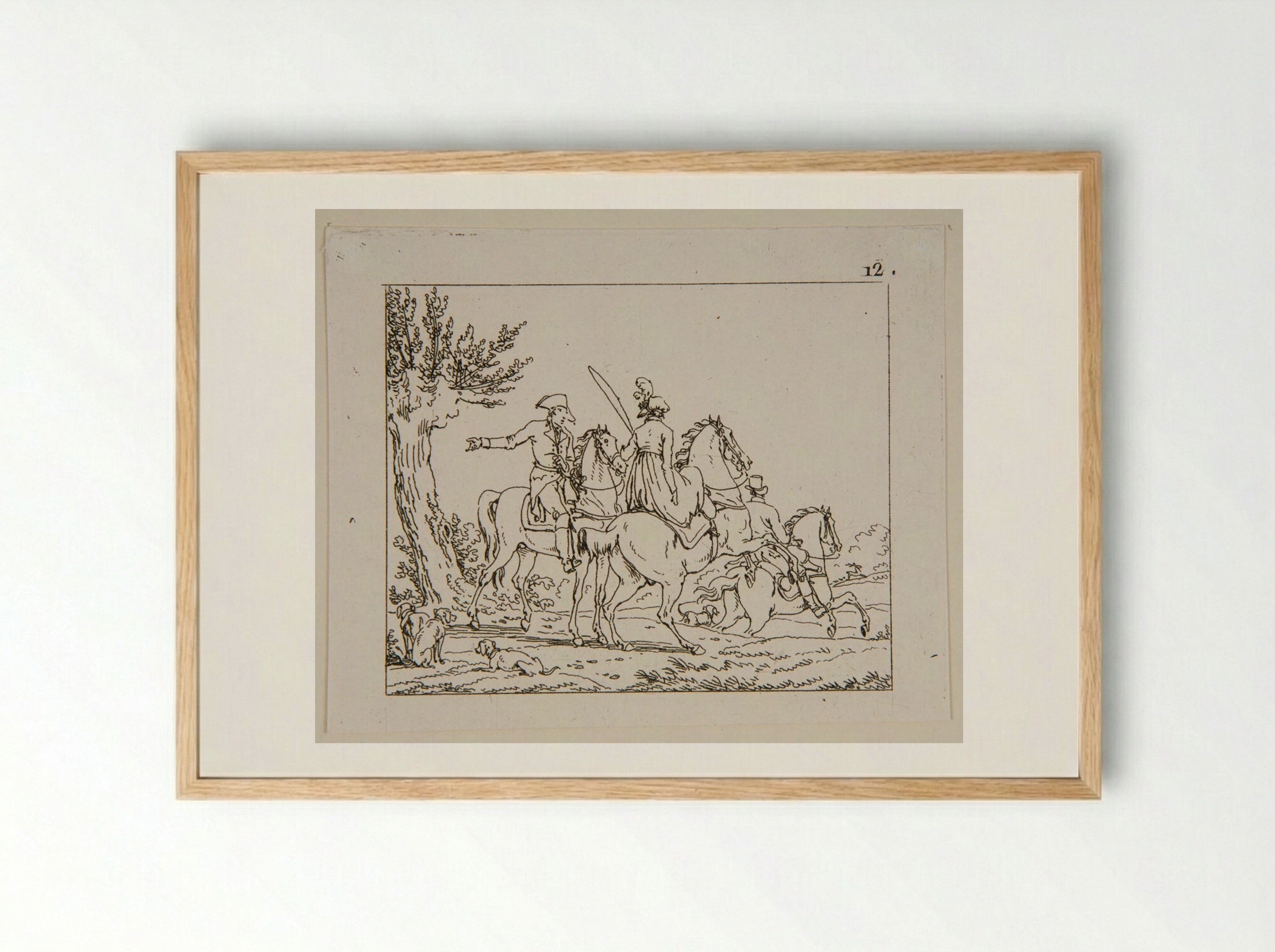 Plate V (Equestrian Figures and Hounds) - Jacques-Francois-Joseph Swebach - Framed Print Wood