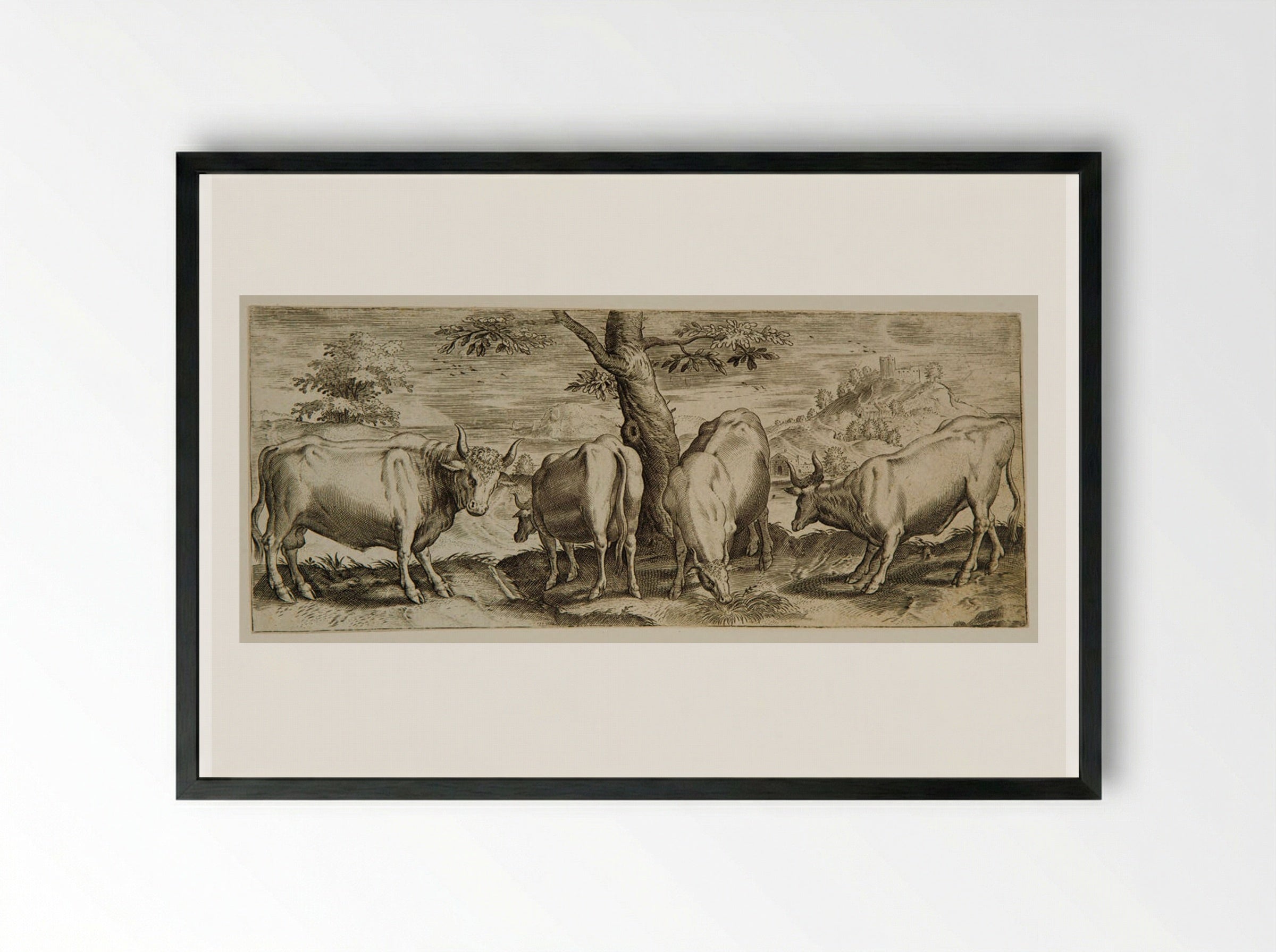 Plate VI (Cattle in a Rural Setting) - Abraham de Bruyn - Framed Print Black