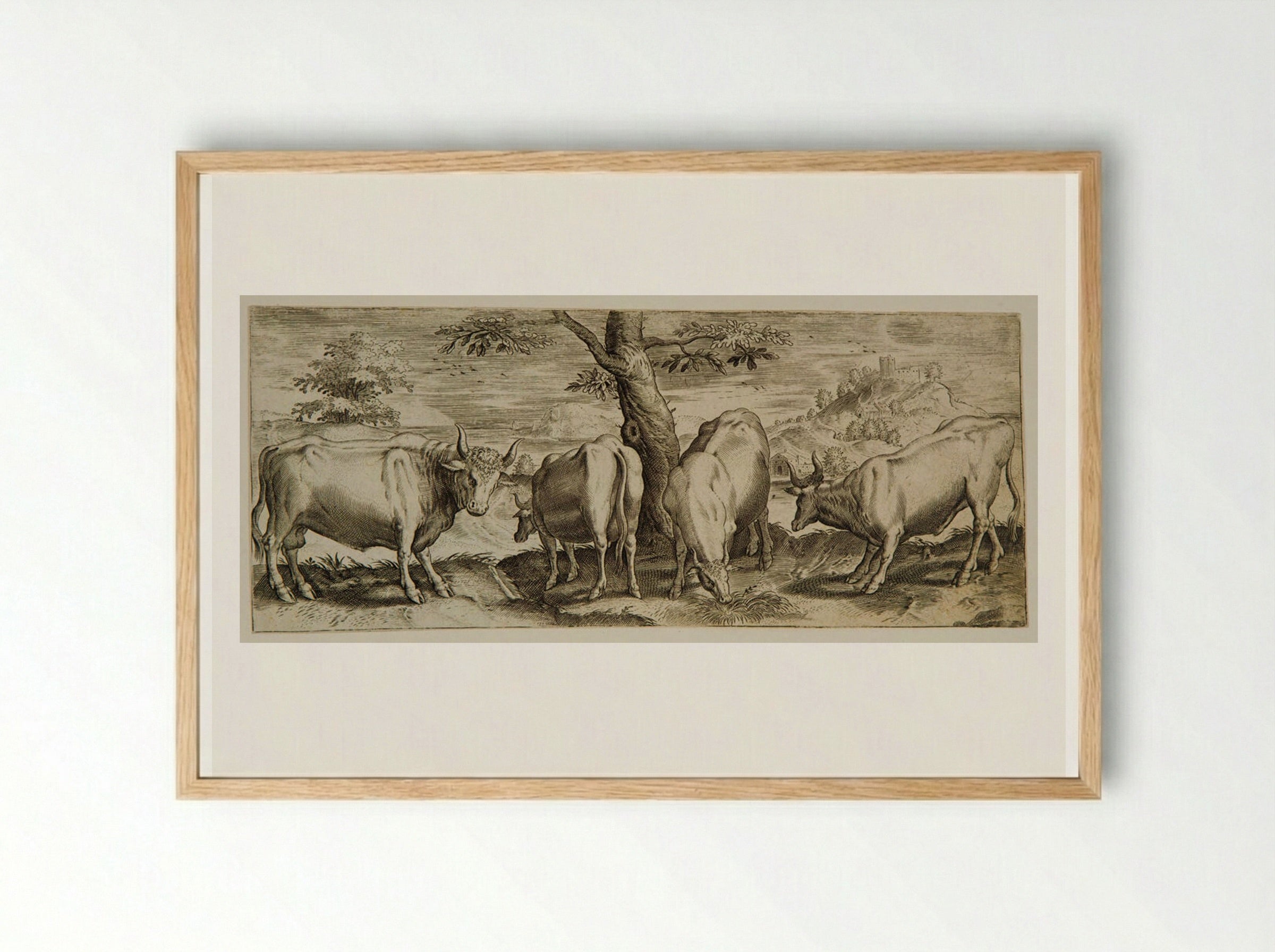 Plate VI (Cattle in a Rural Setting) - Abraham de Bruyn - Framed Print Wood