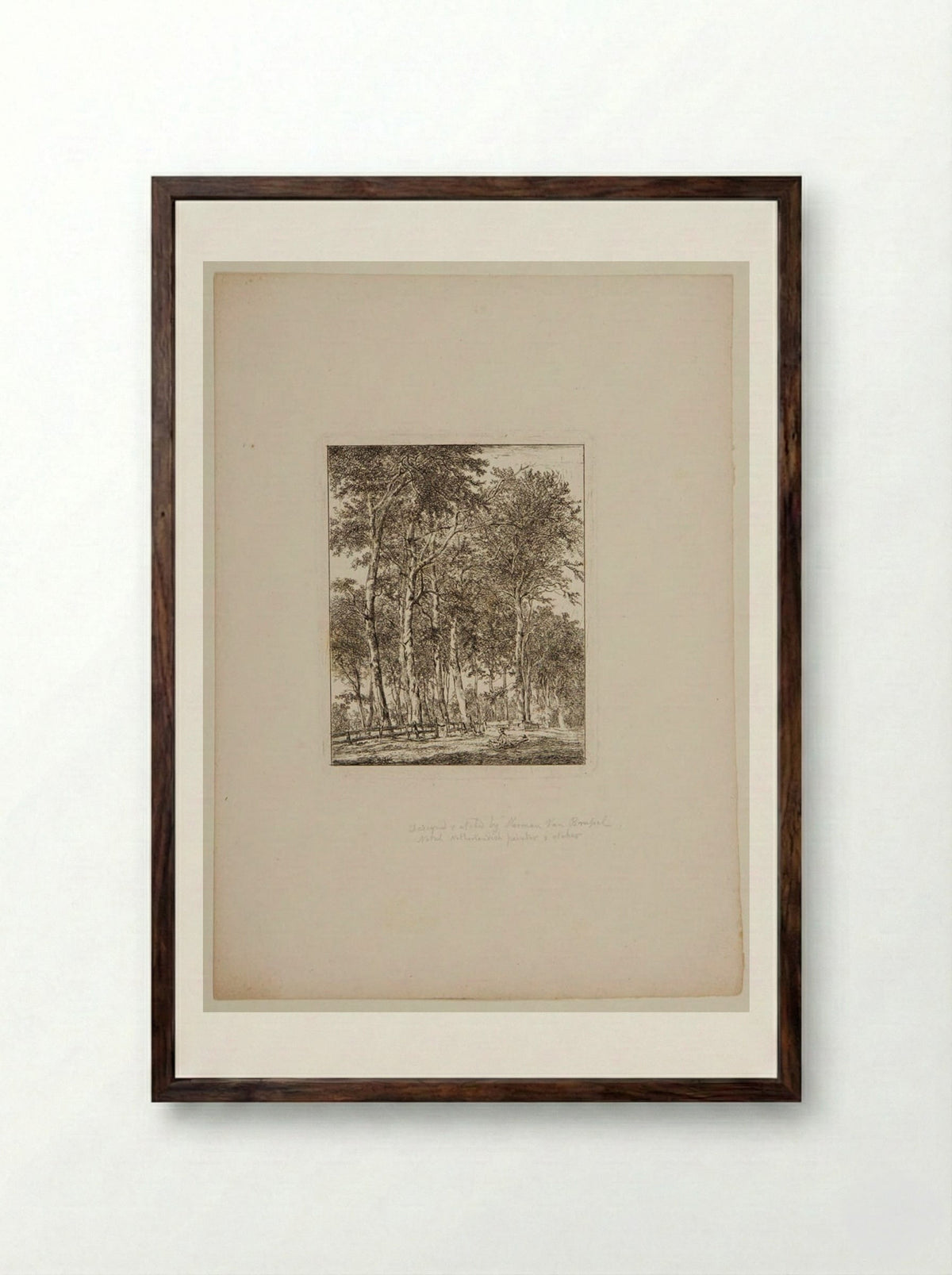 Plate VI (Wooded Scene with Figures) - Hermanus van Brussel - Framed Print Dark Wood