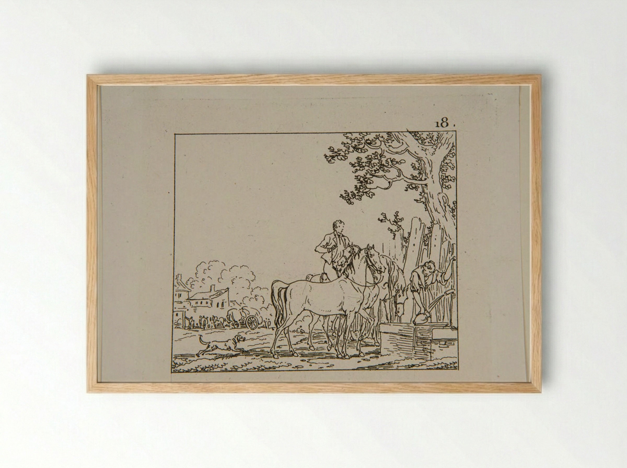 Plate VII (Horsemen at a Well) - Jacques-Francois-Joseph Swebach - Framed Print Wood