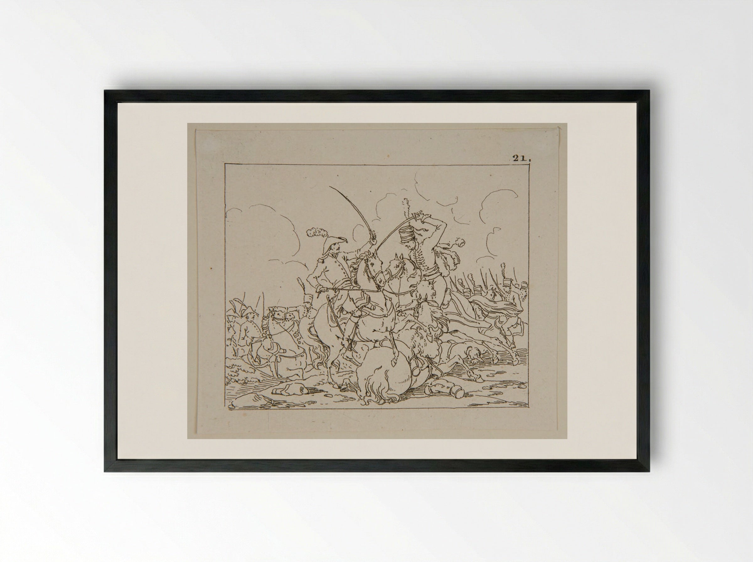 Plate VIII (Cavalry Skirmish) - Jacques-Francois-Joseph Swebach - Framed Print Black