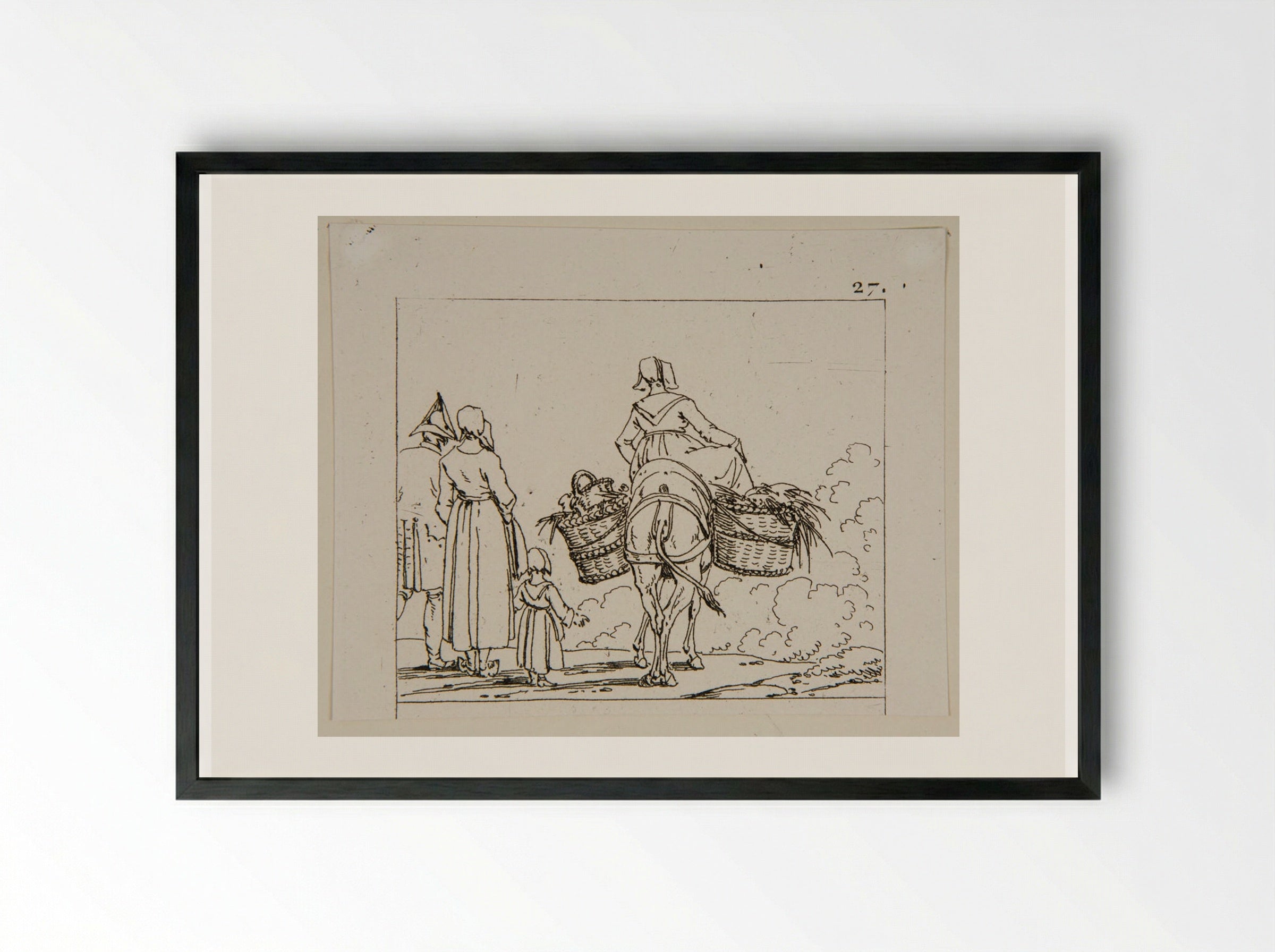 Plate XII (Peasant Family with Donkey) - Jacques-Francois-Joseph Swebach - Framed Print Black