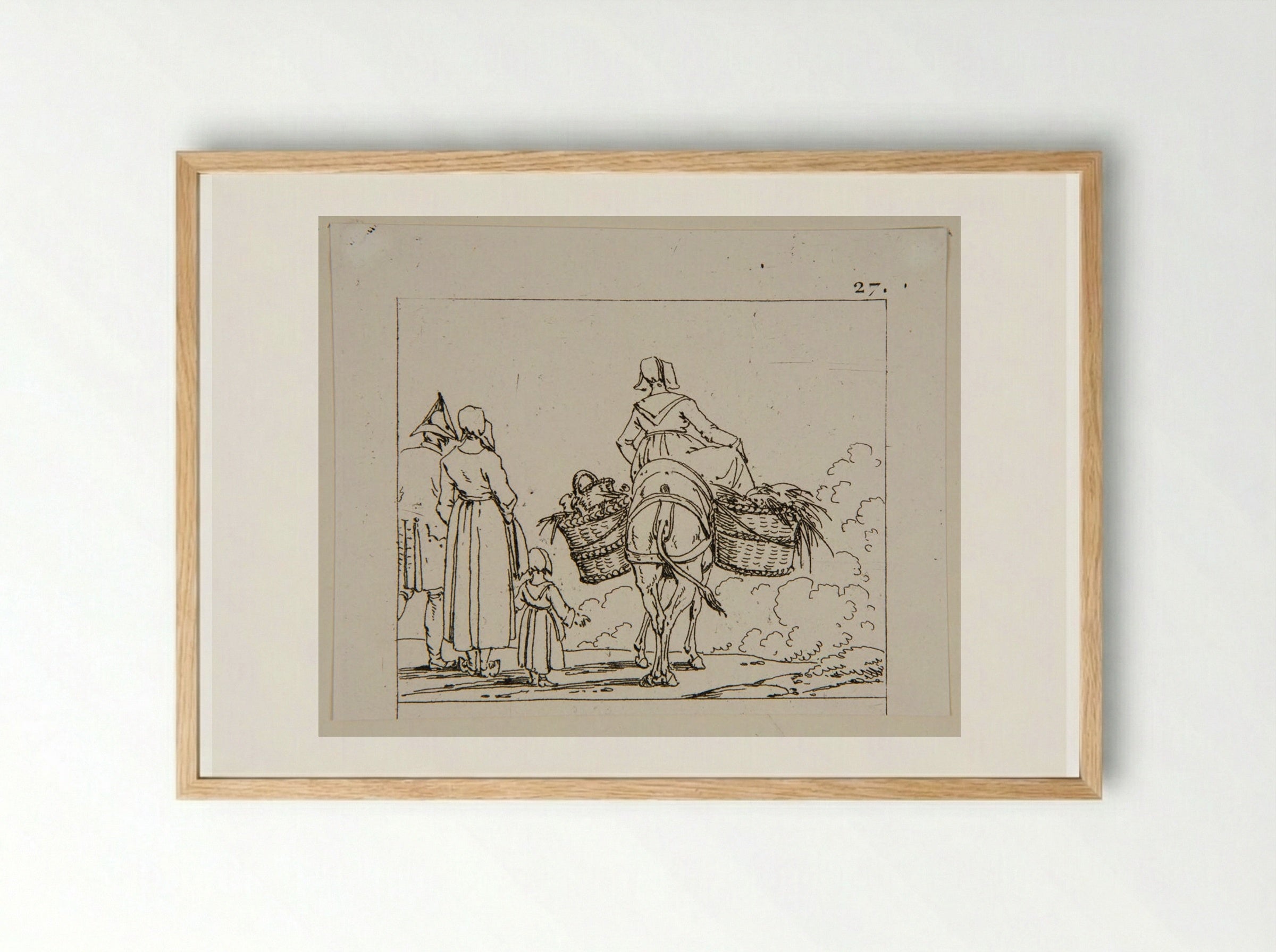 Plate XII (Peasant Family with Donkey) - Jacques-Francois-Joseph Swebach - Framed Print Wood