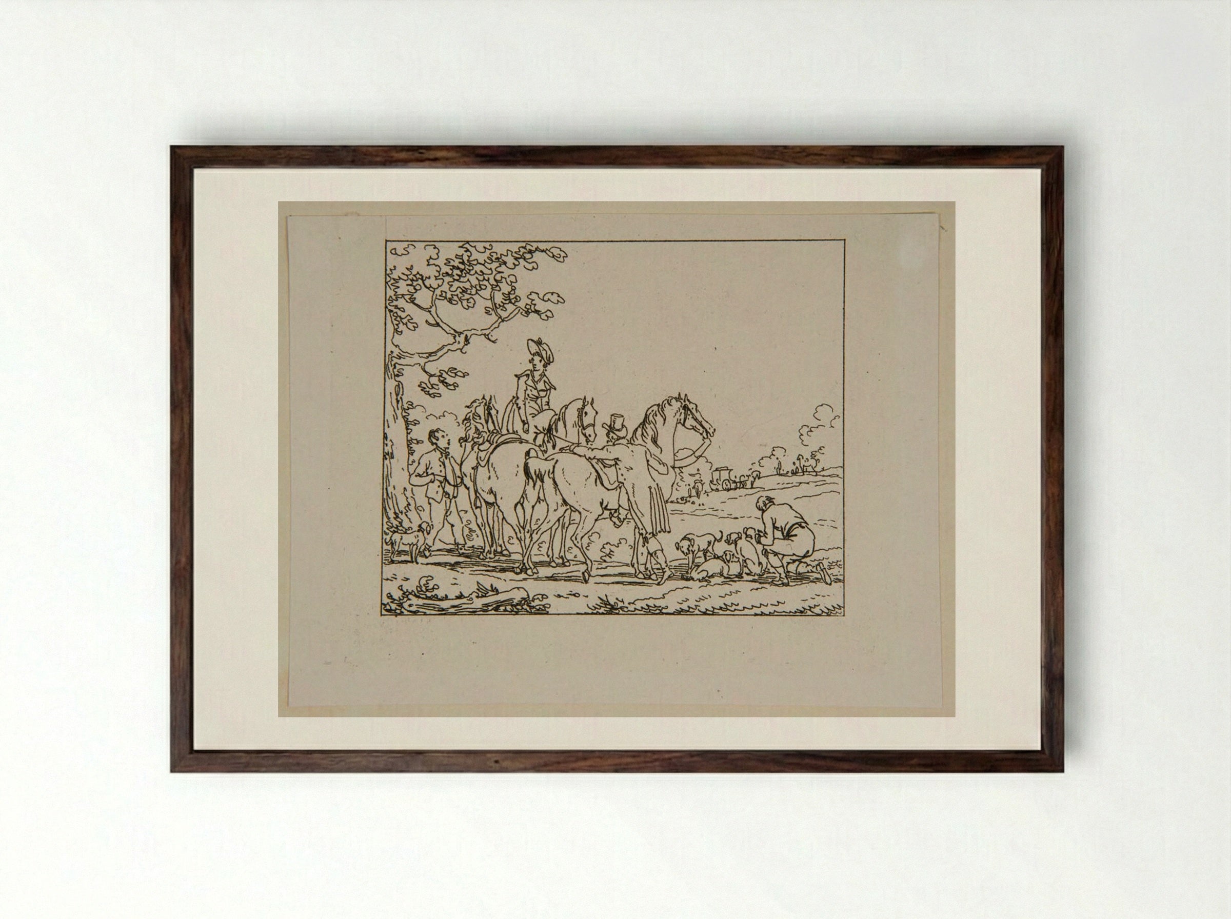 Plate XIX (Equestrian Scene) - Jacques-Francois-Joseph Swebach - Framed Print Dark Wood