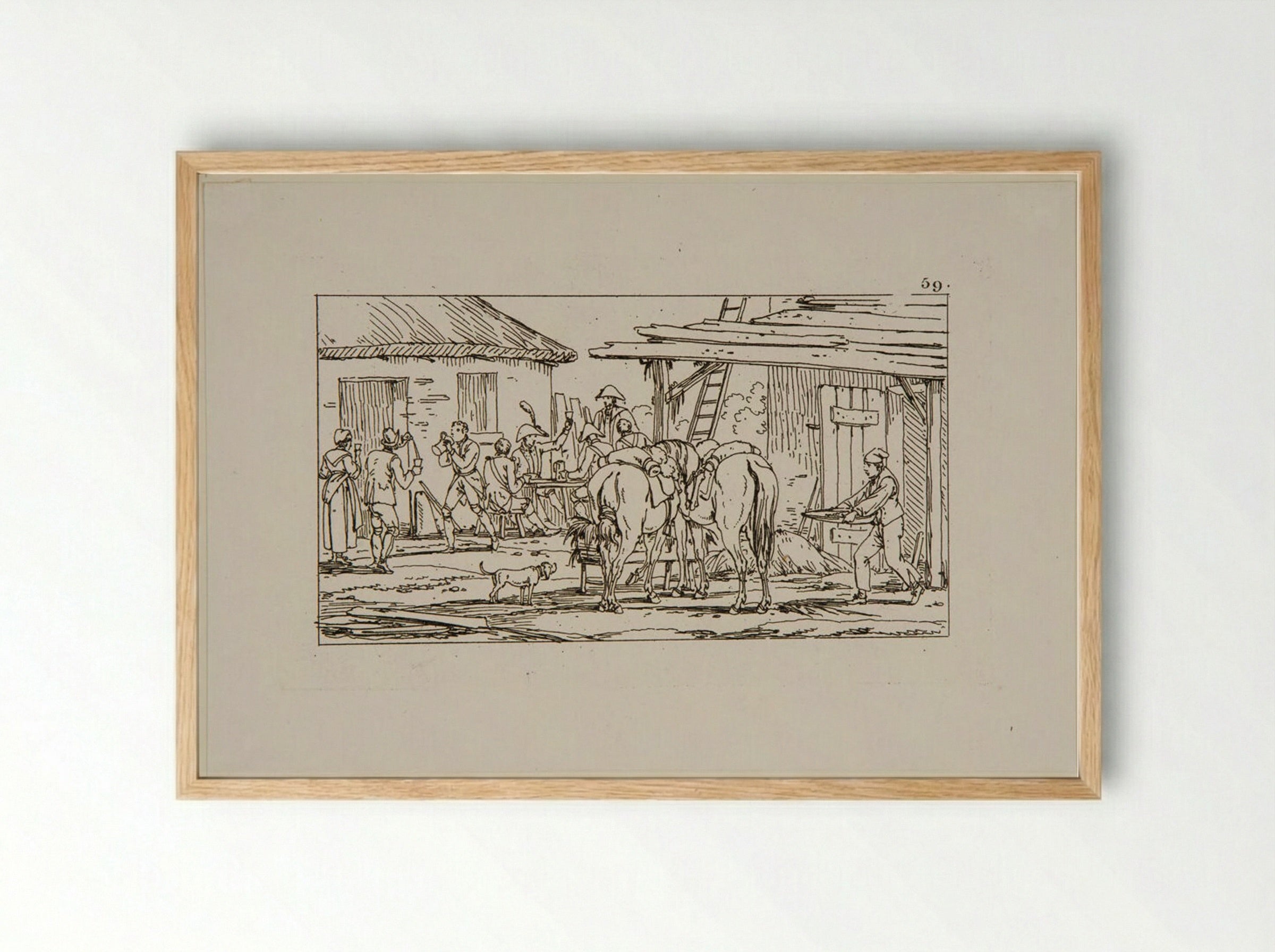 Plate XL (Soldiers at a Tavern) - Jacques-Francois-Joseph Swebach - Framed Print Wood