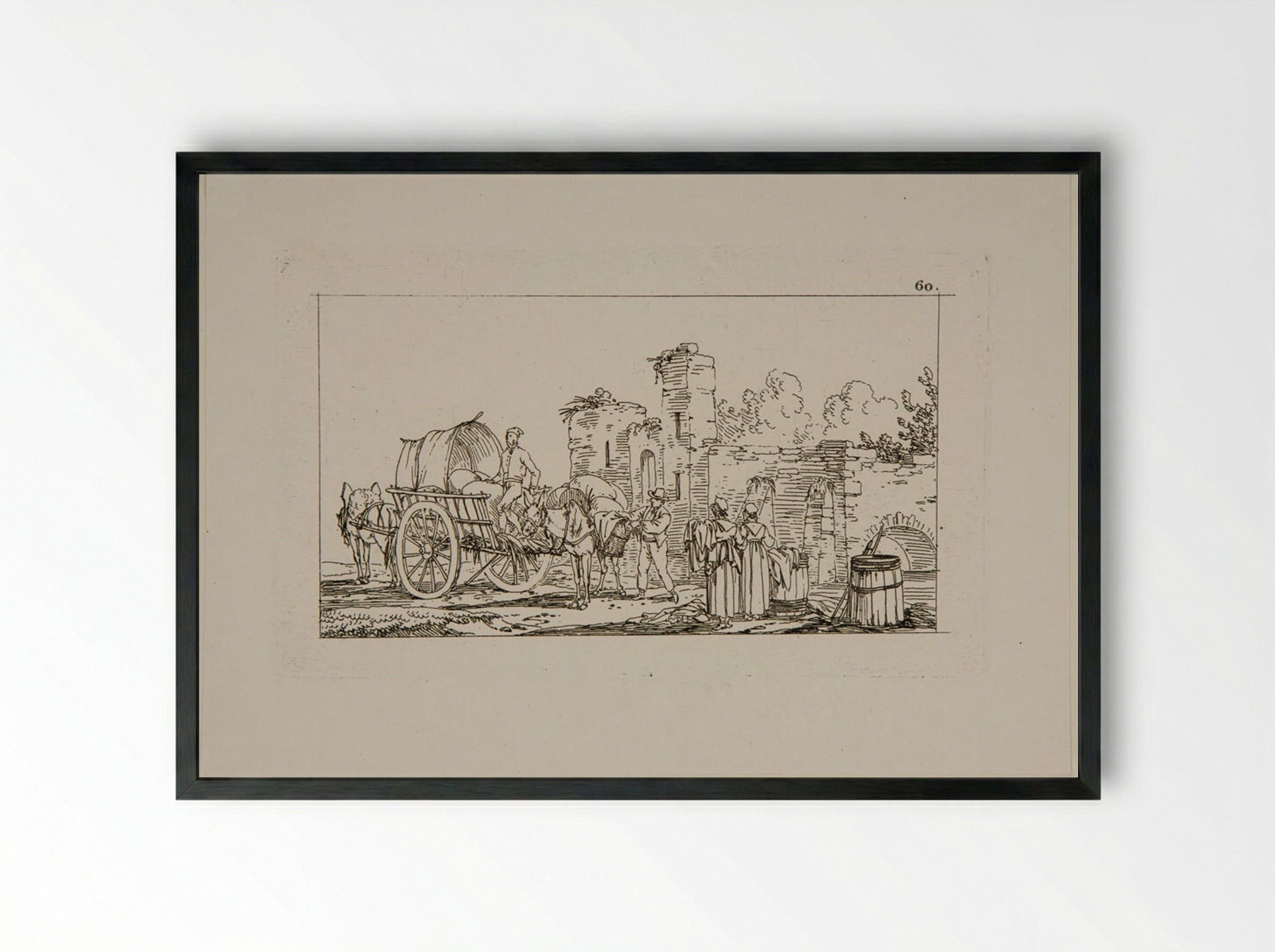 Plate XLI (Rural Scene with Cart and Ruins) - Jacques-Francois-Joseph Swebach - Framed Print Black