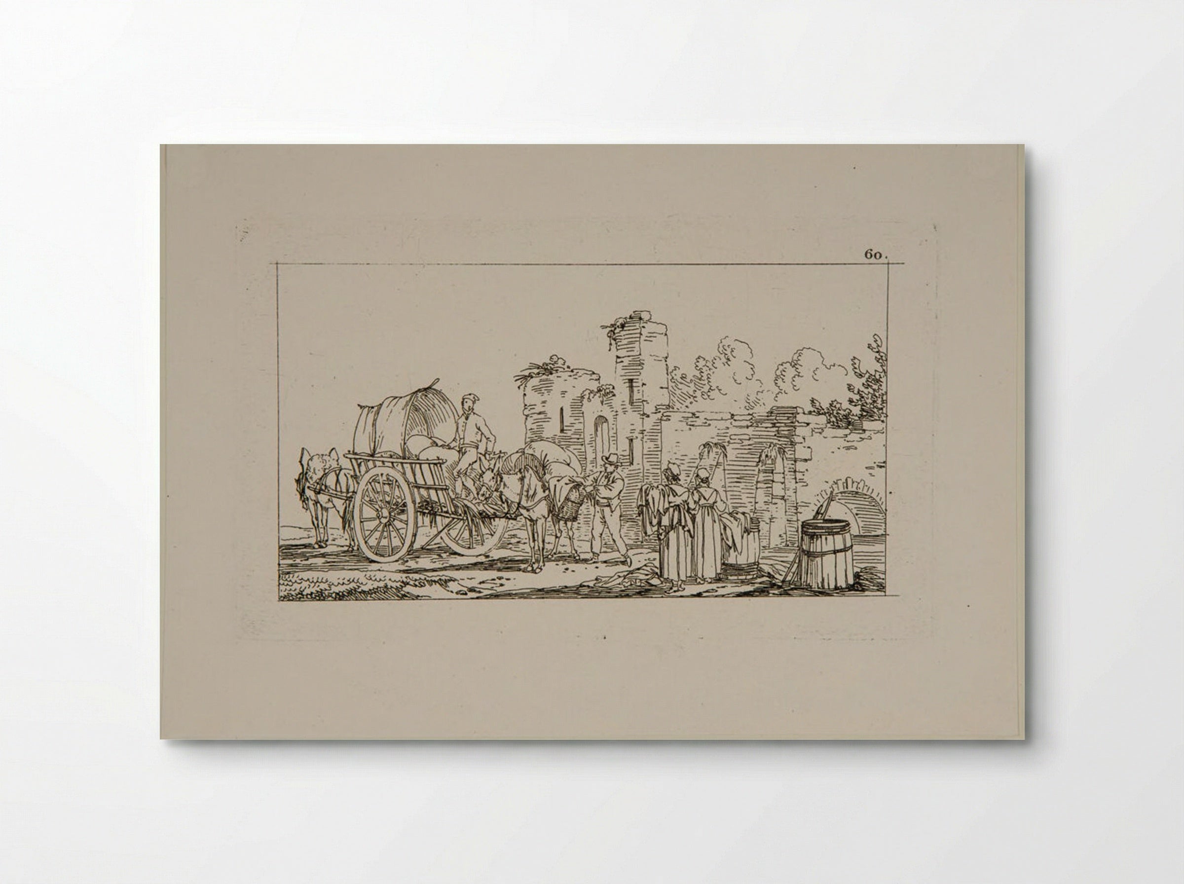 Plate XLI (Rural Scene with Cart and Ruins) - Jacques-Francois-Joseph Swebach - Poster