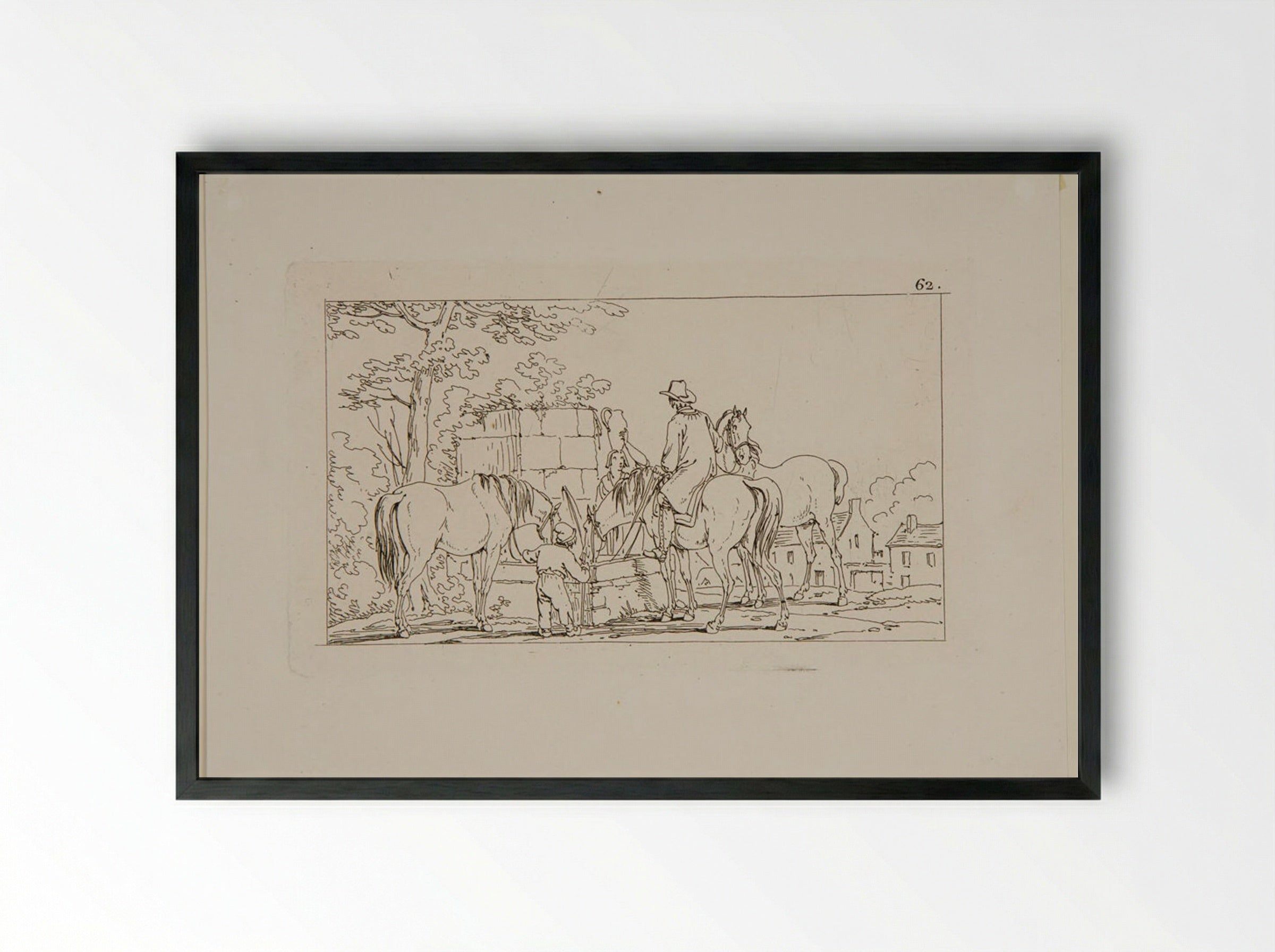Plate XLII (Horsemen at a Well) - Jacques-Francois-Joseph Swebach - Framed Print Black