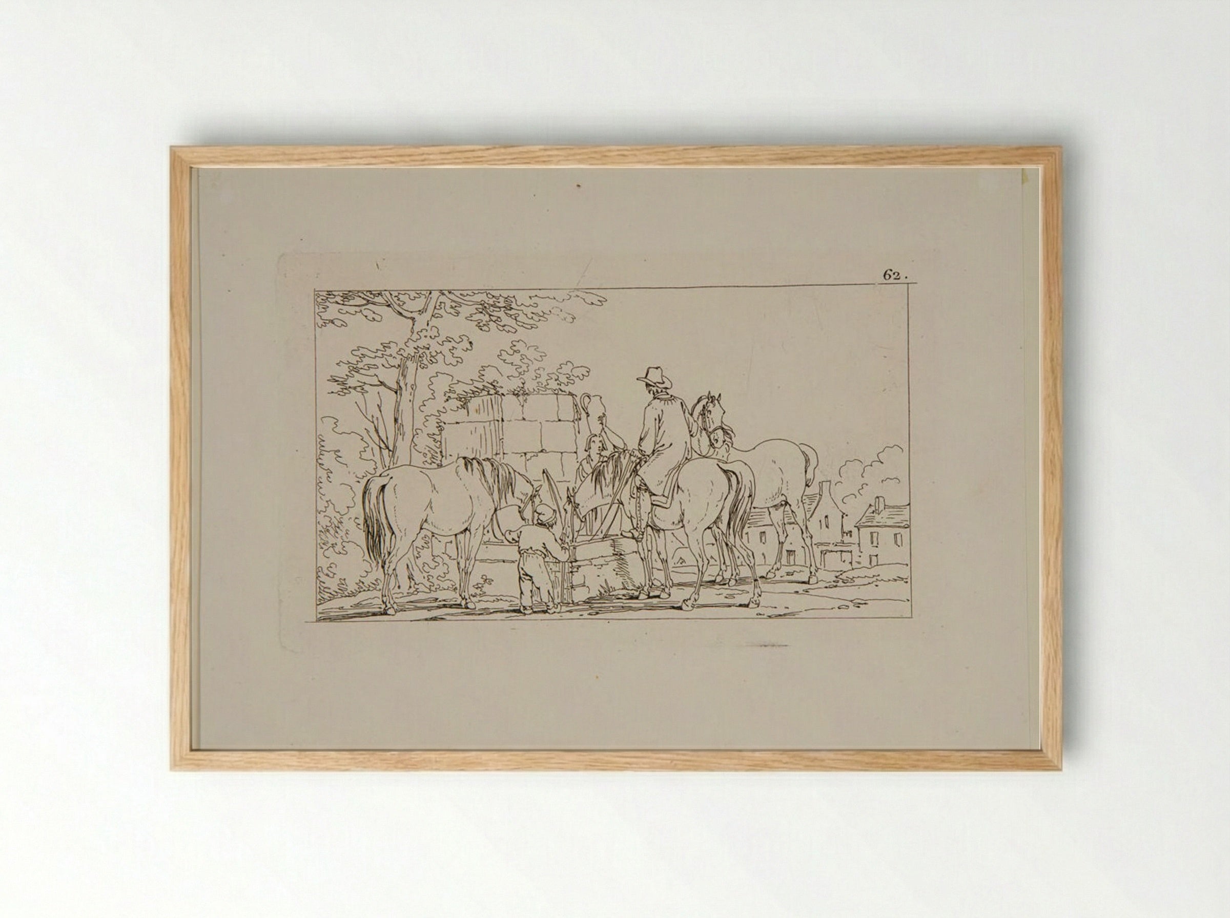 Plate XLII (Horsemen at a Well) - Jacques-Francois-Joseph Swebach - Framed Print Wood
