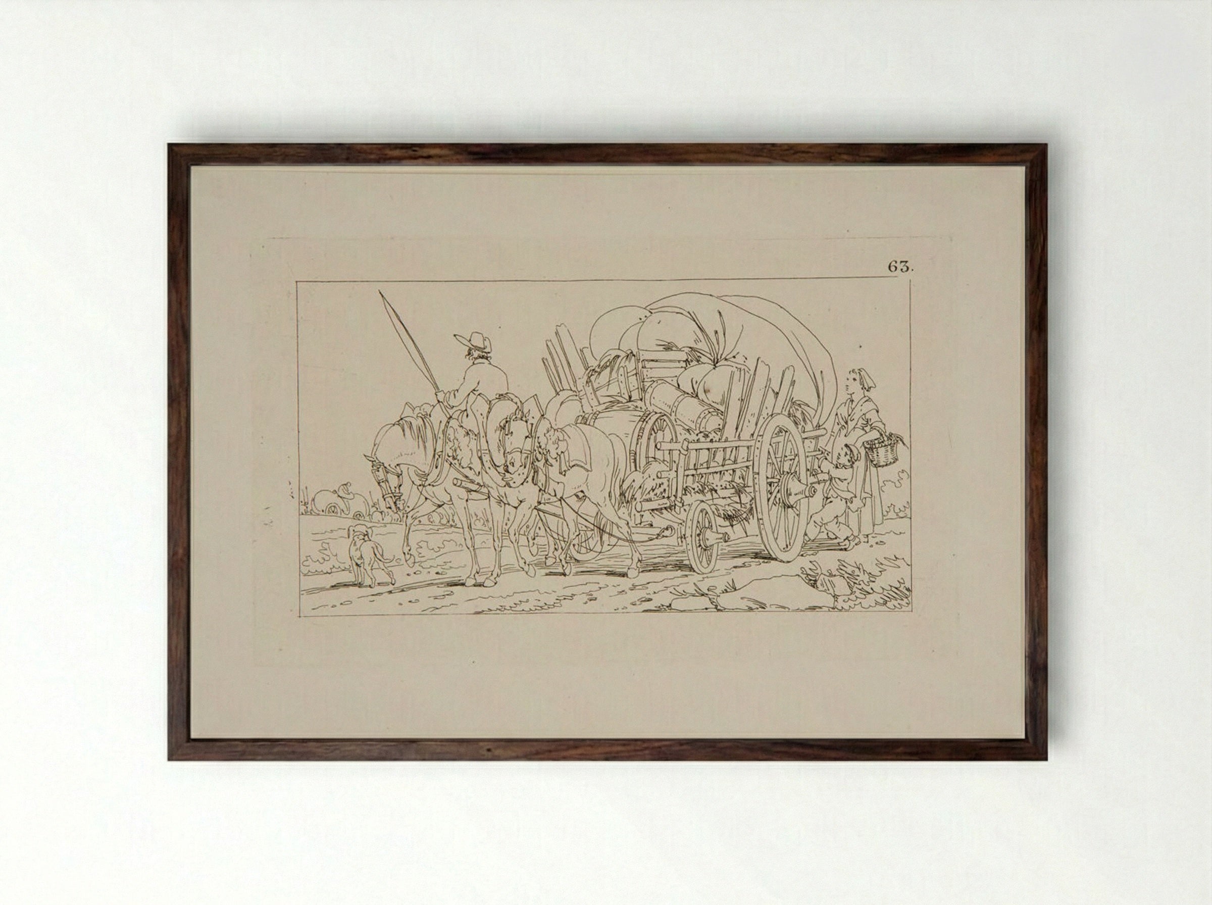 Plate XLIII (Horse-Drawn Cart) - Jacques-Francois-Joseph Swebach - Framed Print Dark Wood