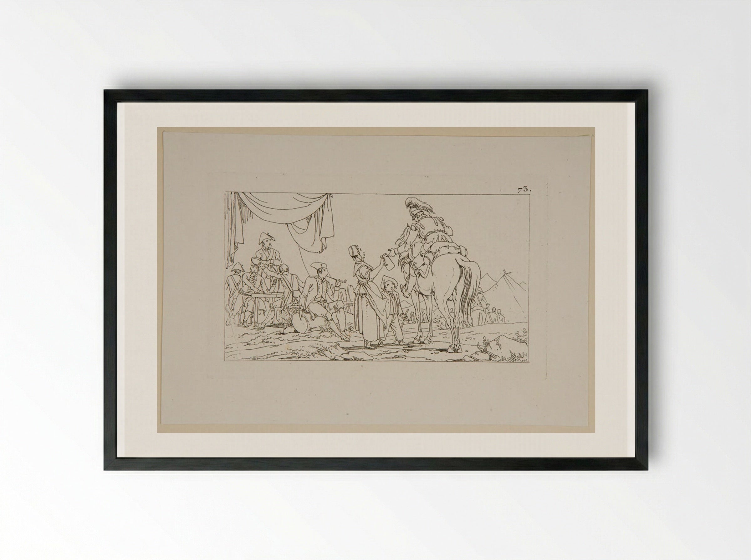 Plate XLIX (Military Camp Scene) - Jacques-Francois-Joseph Swebach - Framed Print Black
