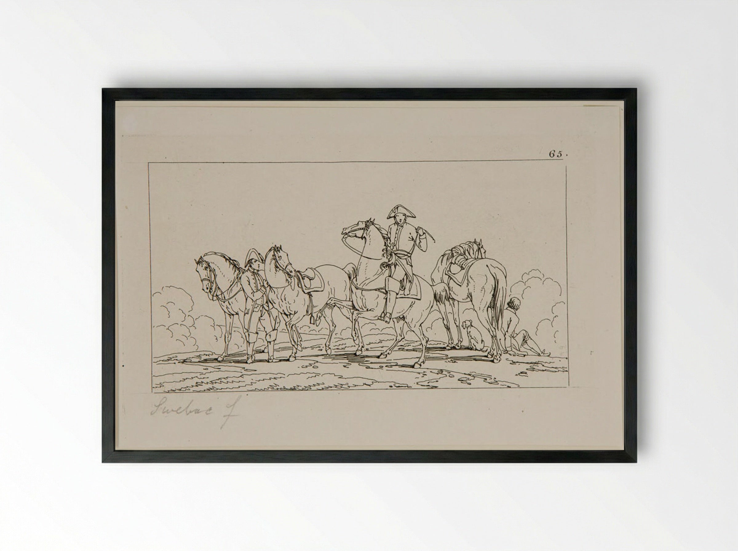 Plate XLV (Cavalry Study) - Jacques-Francois-Joseph Swebach - Framed Print Black